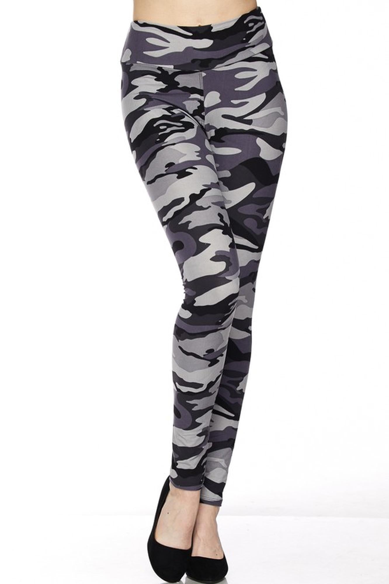 Buttery Soft Charcoal Camouflage High Waist Leggings (One Size Regular,Charcoal)