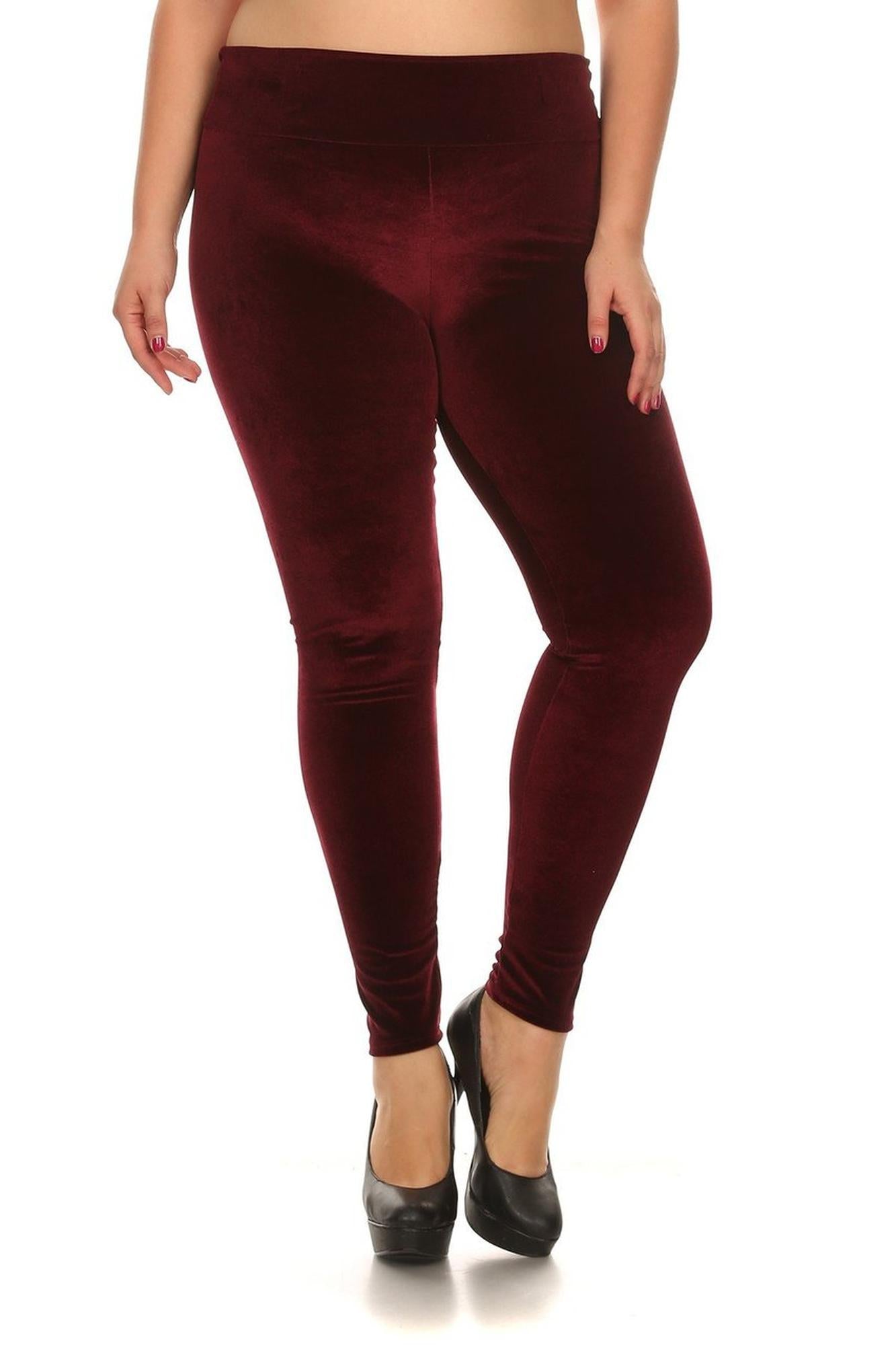 High Waisted Velvet Leggings - Plus Size