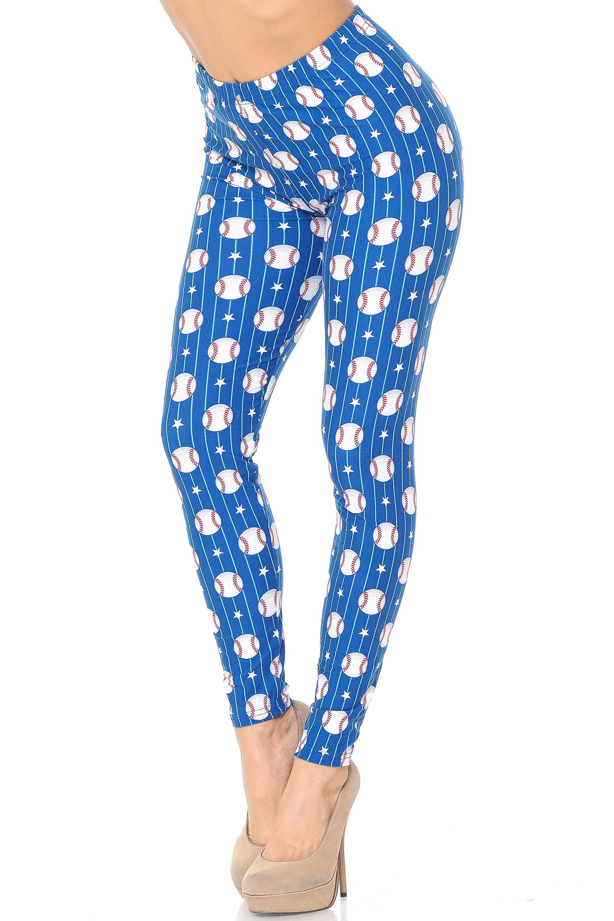 Brushed Boys of Summer Baseball Leggings (One Size Regular,Blue)
