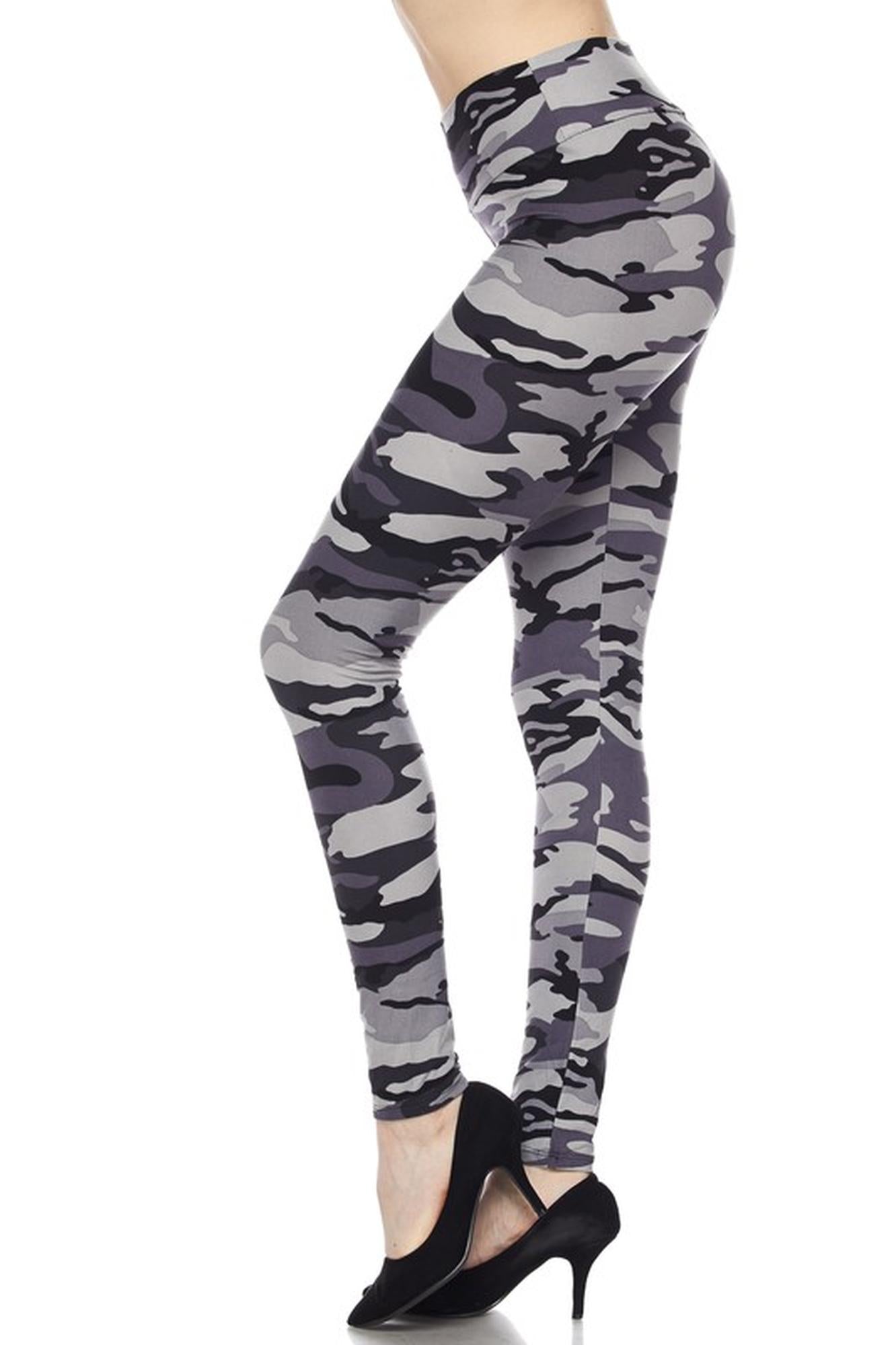Buttery Soft Charcoal Camouflage High Waist Plus Size Leggings (One Size Plus,Charcoal)