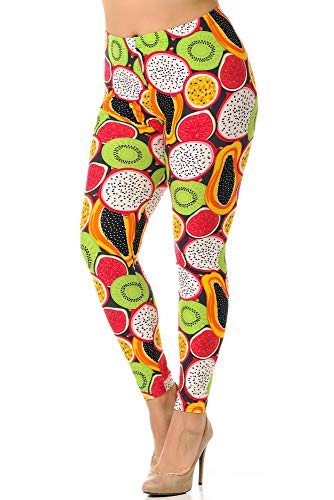 Buttery Soft Colorful Tropical Fruit Plus Size Leggings (One Size Plus,Multi Color Bold)