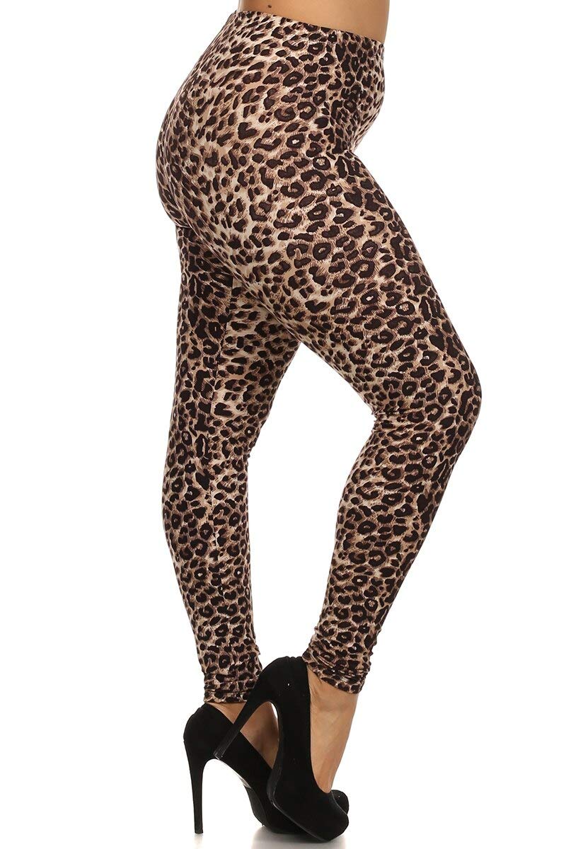 Buttery Soft Feral Cheetah Plus Size Leggings (One Size Plus,Brown)