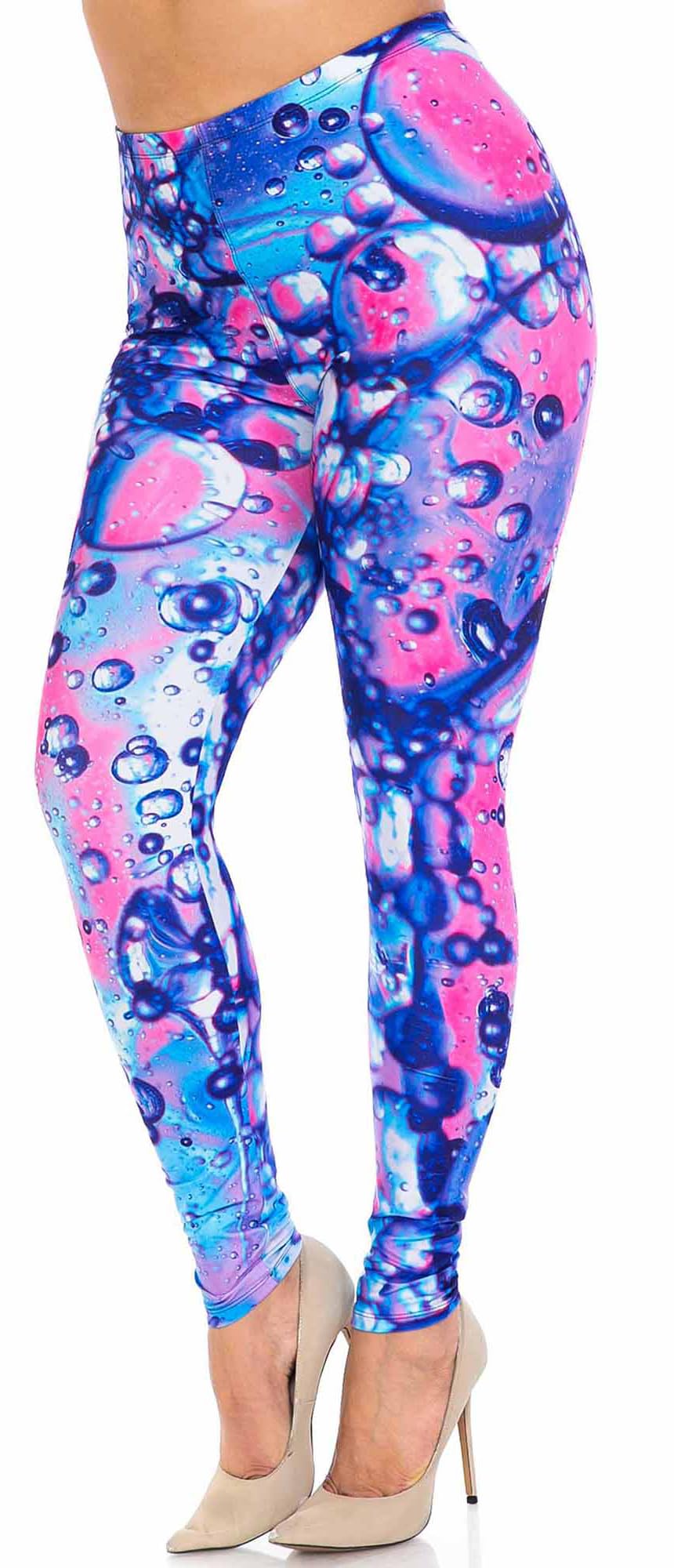 Creamy Soft Brilliant Bubbles Plus Size Leggings | USA Fashion (One Size Plus,Blue)