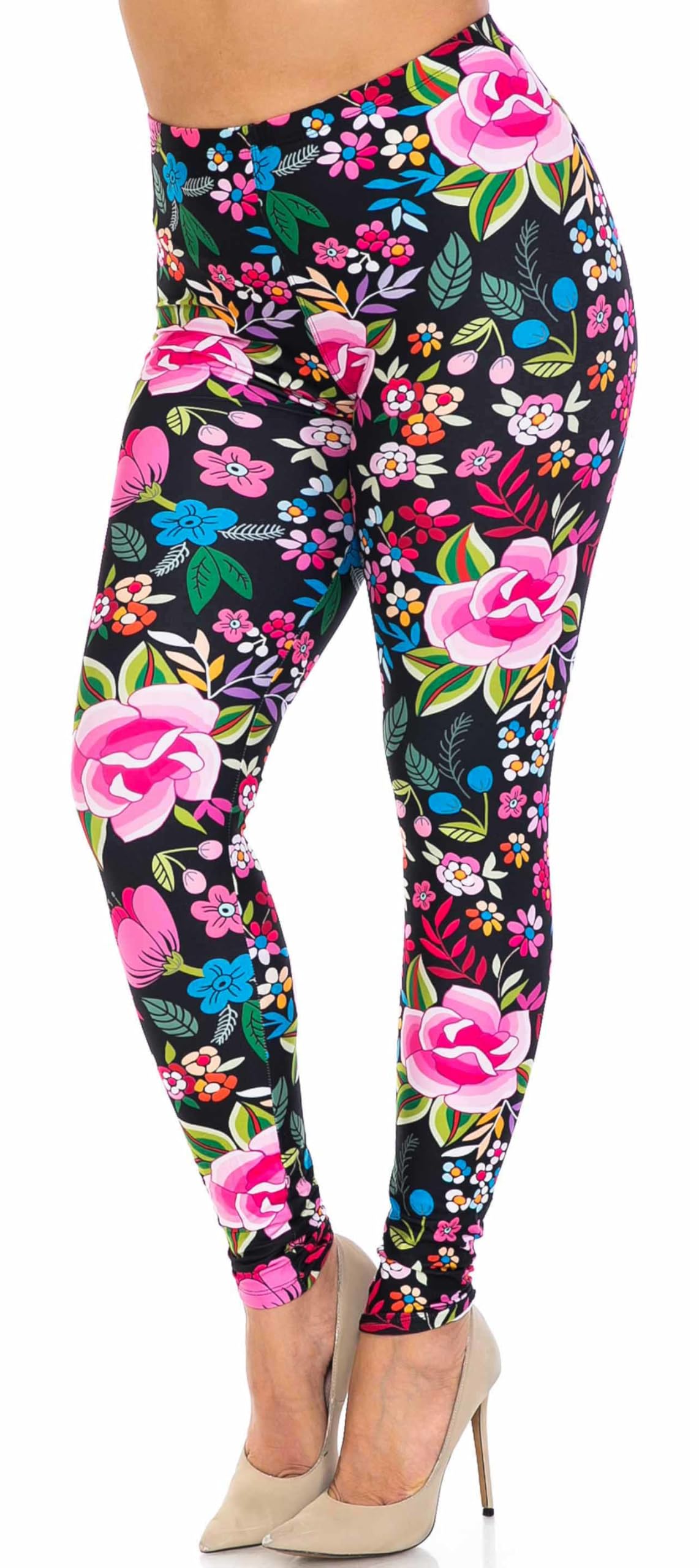 Creamy Soft Floral Oasis Extra Plus Size Leggings | 3X|5X | USA Fashion (XPlus One Size,Multi Color Bold)