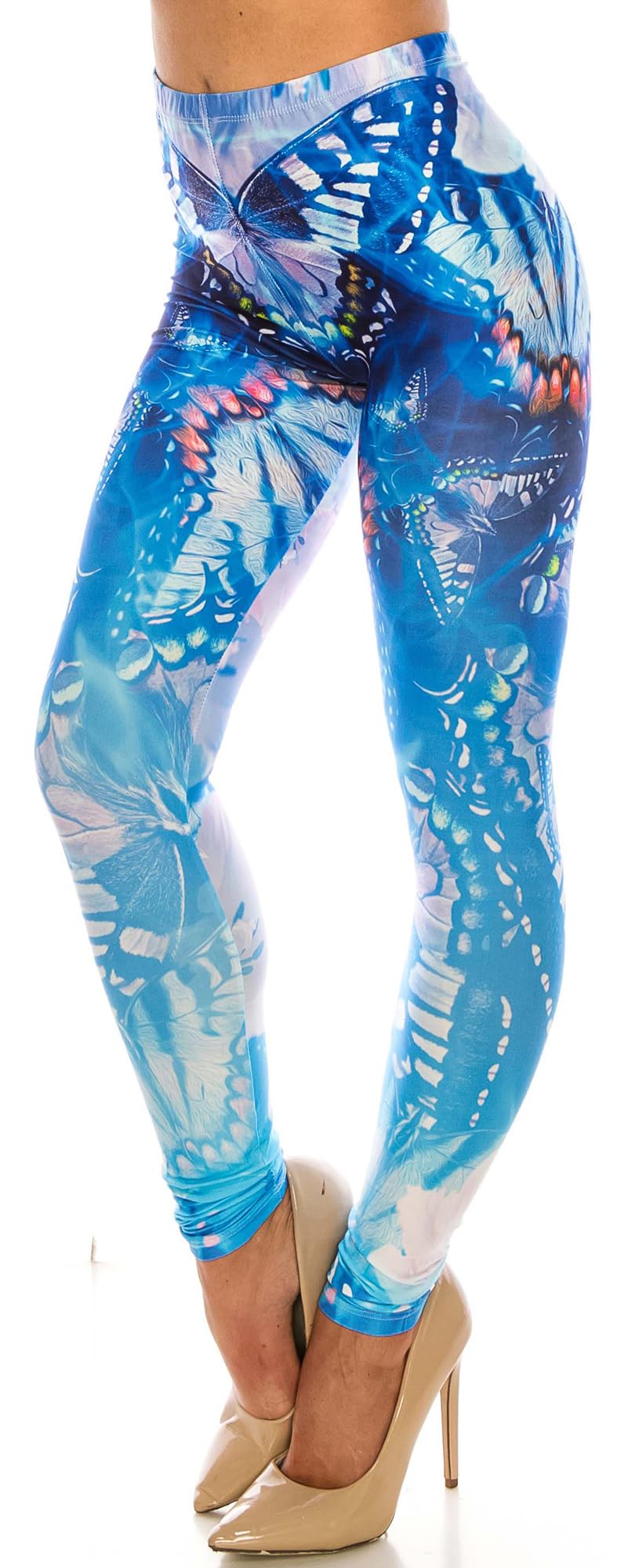Creamy Soft Reflecting Butterflies Leggings | USA Fashion (One Size Regular,Blue)