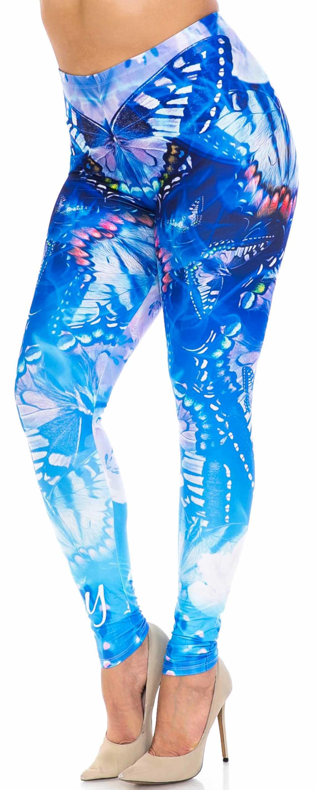 Creamy Soft Reflecting Butterflies Extra Plus Size Leggings | USA Fashion (XPlus One Size,Blue)