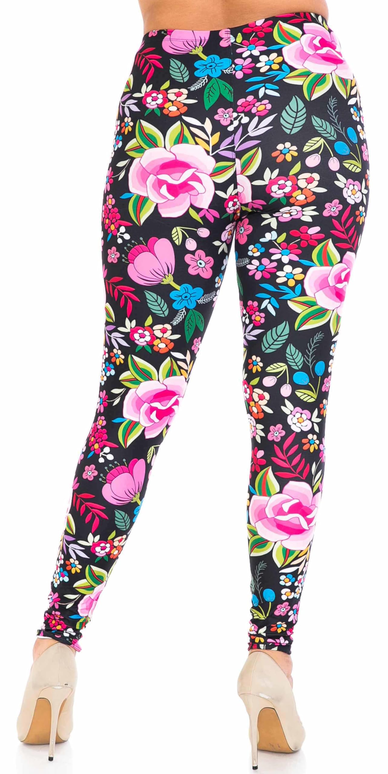 Creamy Soft Floral Oasis Extra Plus Size Leggings | 3X|5X | USA Fashion (XPlus One Size,Multi Color Bold)