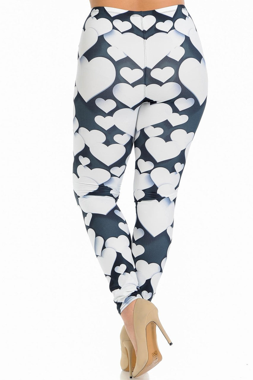 Creamy Soft 3D Hearts Extra Plus Size Leggings - 3X-5X (XPlus One Size,White)