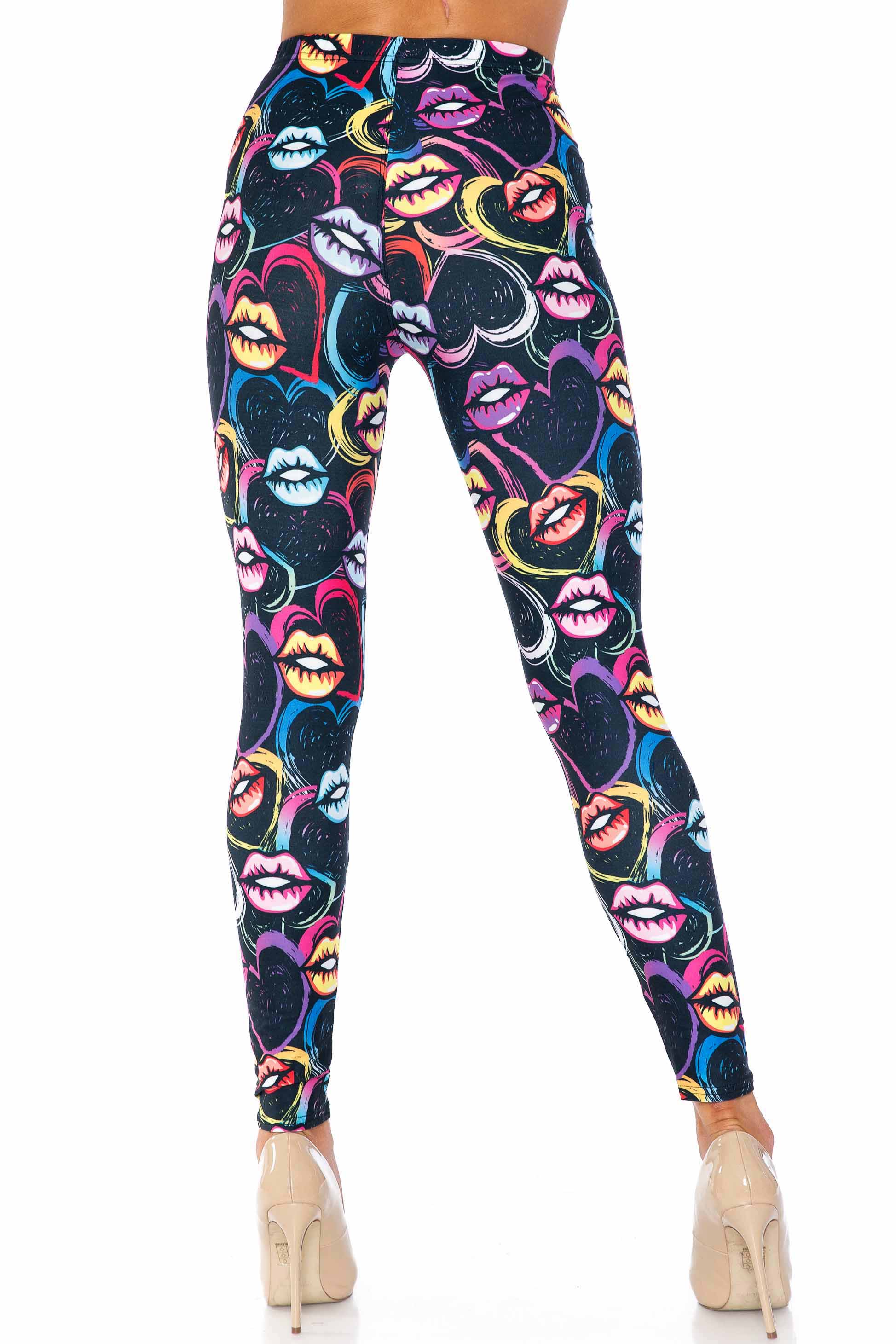 Creamy Soft Colorful Lips and Hearts Extra Plus Size Leggings - 3X-5X - USA Fashion (XPlus One Size,Black)