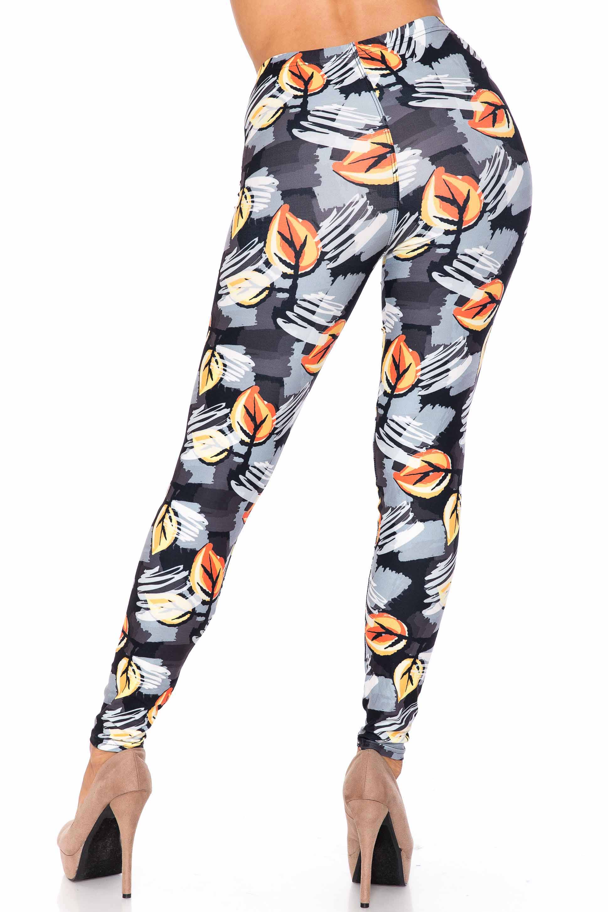 Creamy Soft Orange Leaf Breeze Extra Plus Size Leggings - 3X-5X - USA Fashion (XPlus One Size,Charcoal)