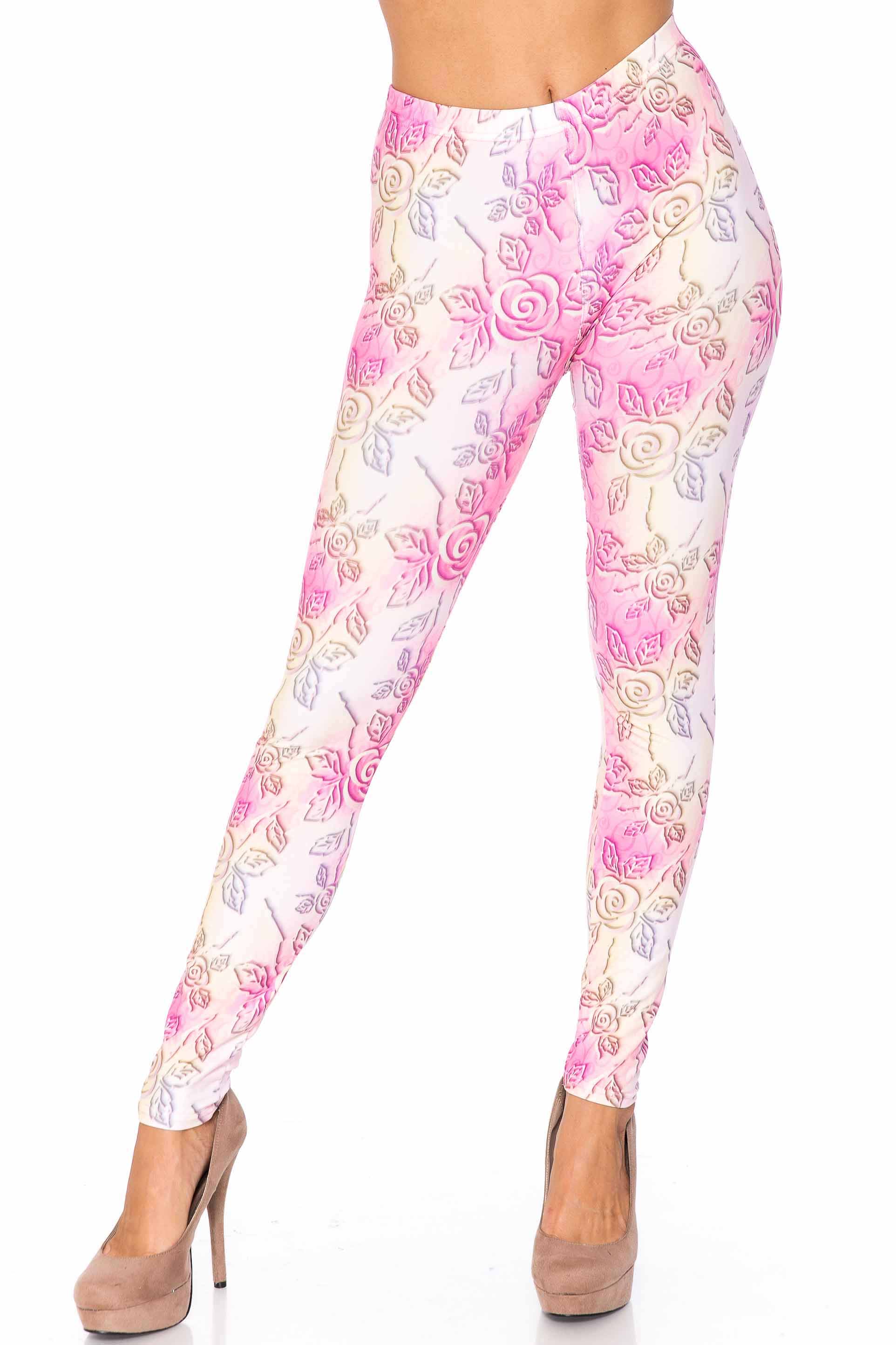 Creamy Soft 3D Pastel Ombre Rose Extra Plus Size Leggings - USA Fashion (Pink,XPlus One Size)