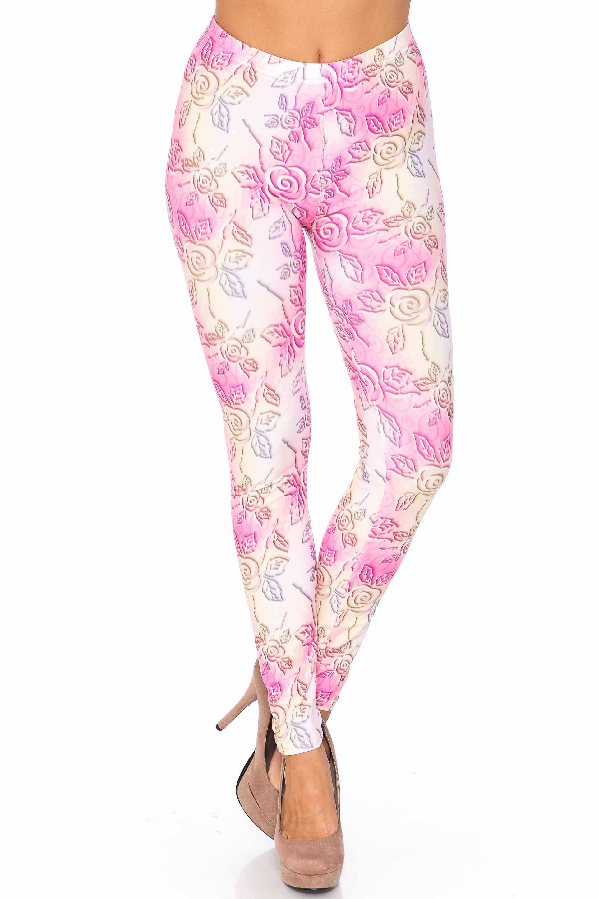 Creamy Soft 3D Pastel Ombre Rose Extra Plus Size Leggings - USA Fashion (Pink,XPlus One Size)