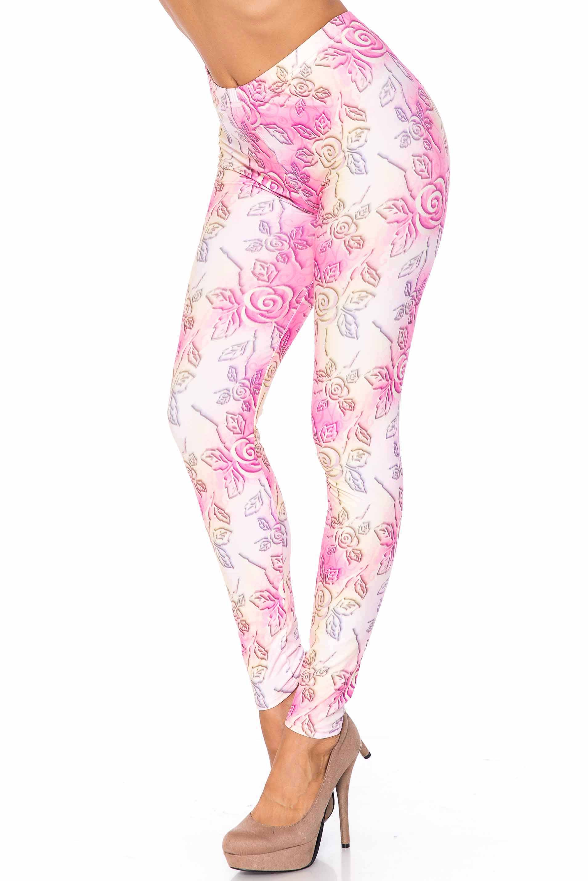 Creamy Soft 3D Pastel Ombre Rose Extra Plus Size Leggings - USA Fashion (Pink,XPlus One Size)