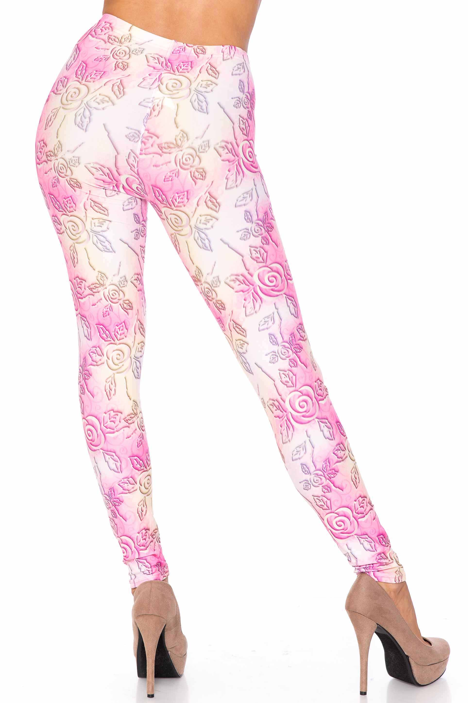 Creamy Soft 3D Pastel Ombre Rose Extra Plus Size Leggings - USA Fashion (Pink,XPlus One Size)