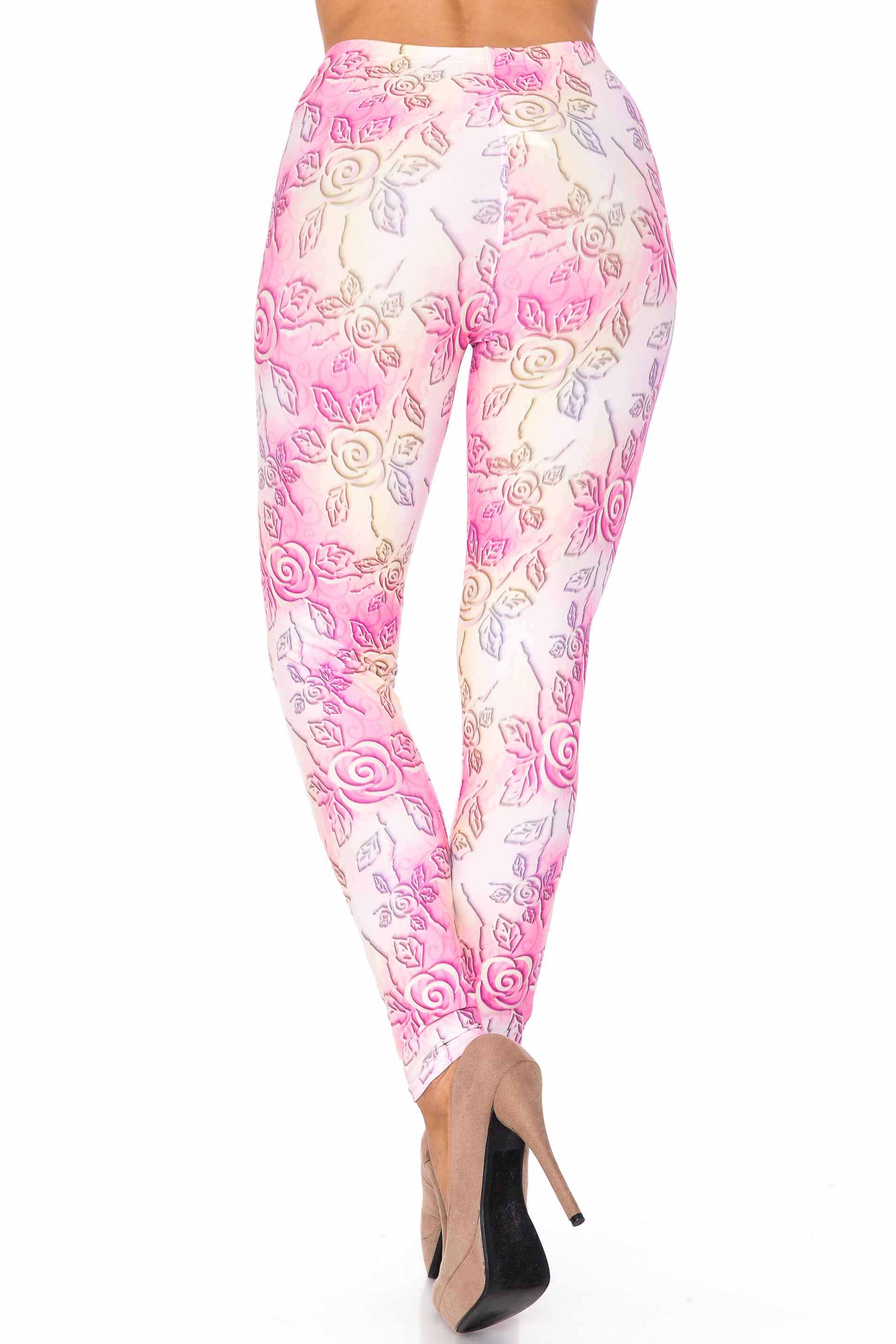 Creamy Soft 3D Pastel Ombre Rose Extra Plus Size Leggings - USA Fashion (Pink,XPlus One Size)