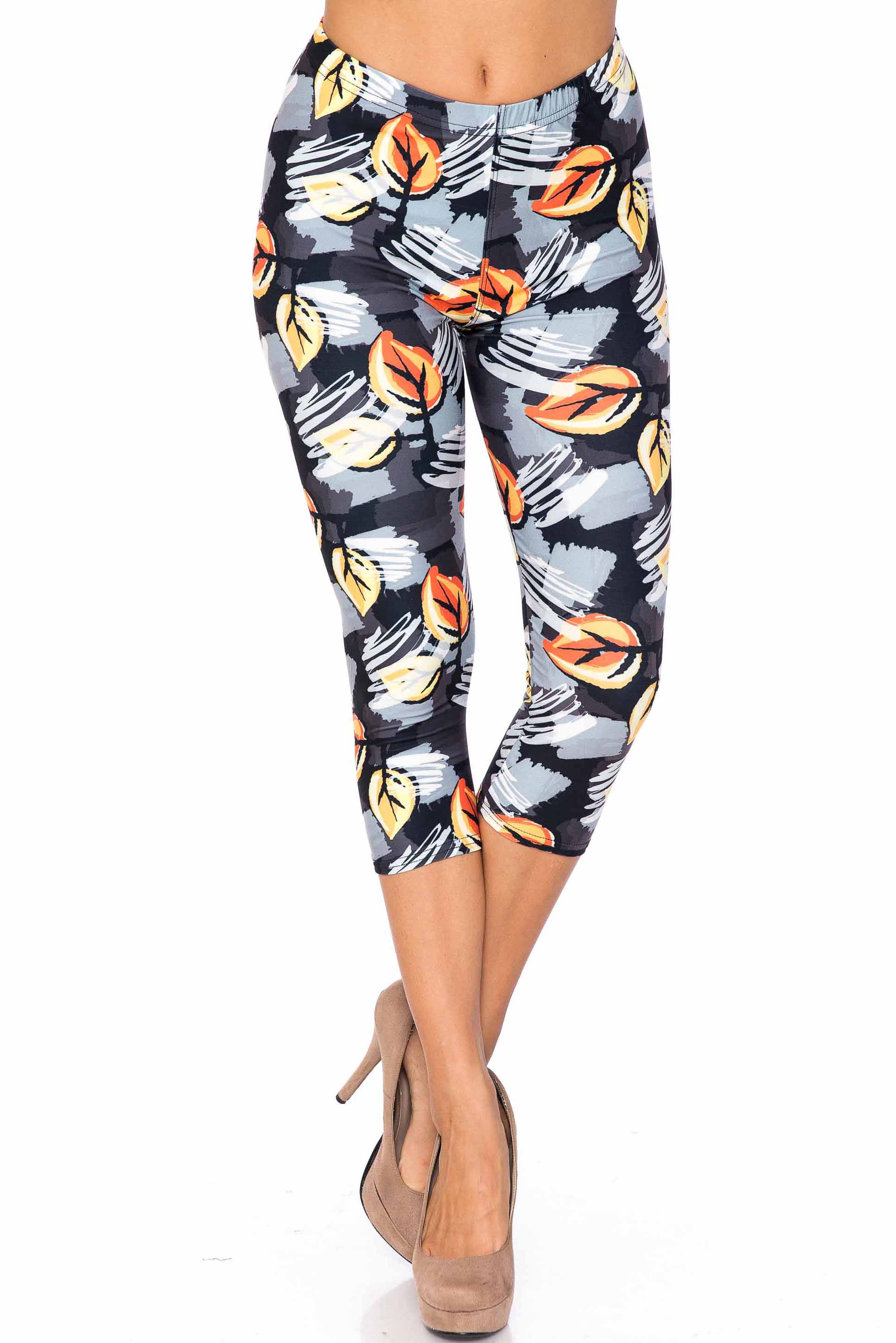 Creamy Soft Orange Leaf Breeze Extra Plus Size Capris - 3X-5X - USA Fashion (XPlus One Size,Charcoal)