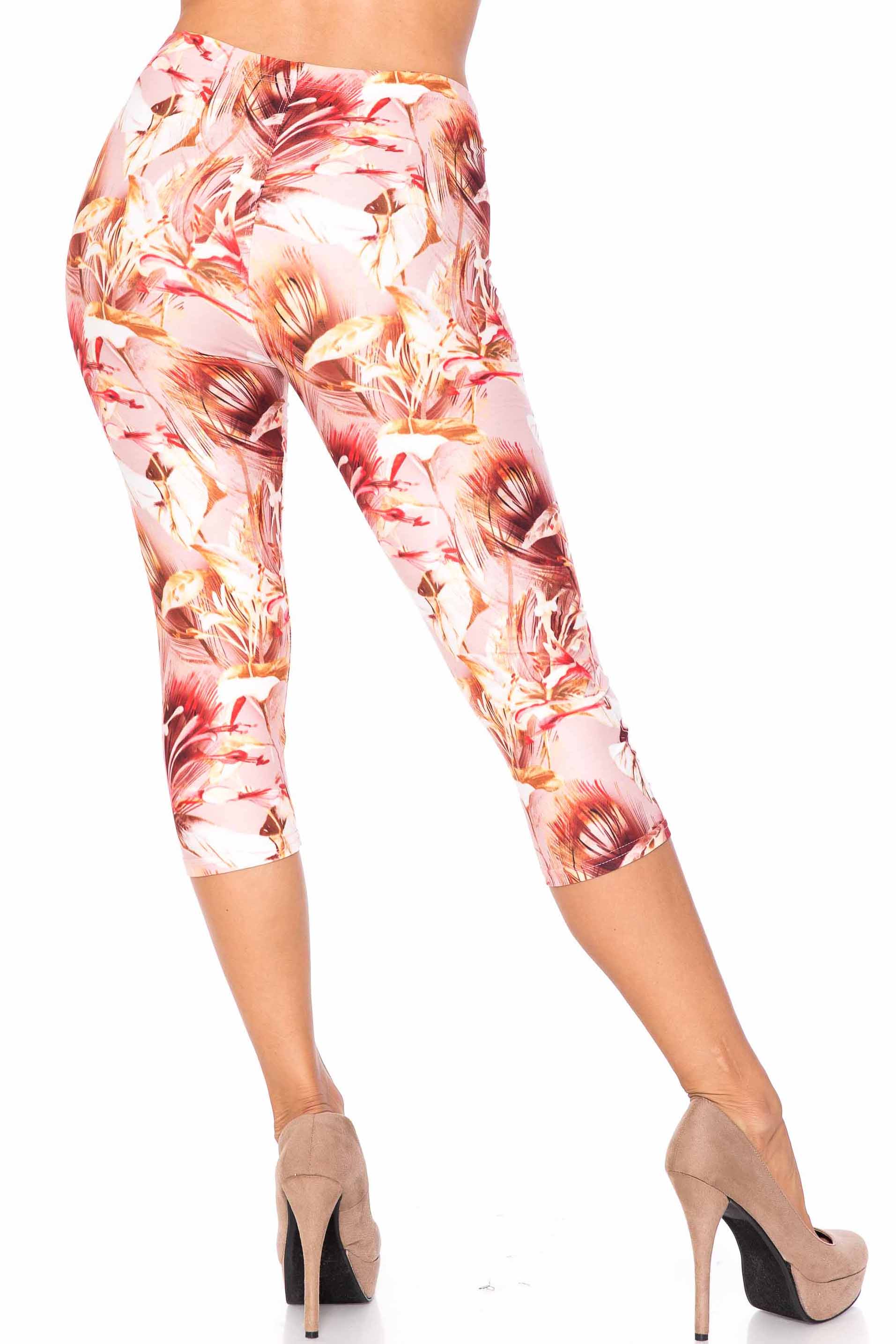 Creamy Soft Mocha Floral Extra Plus Size Capris - 3X-5X - USA Fashion (XPlus One Size,Brown)