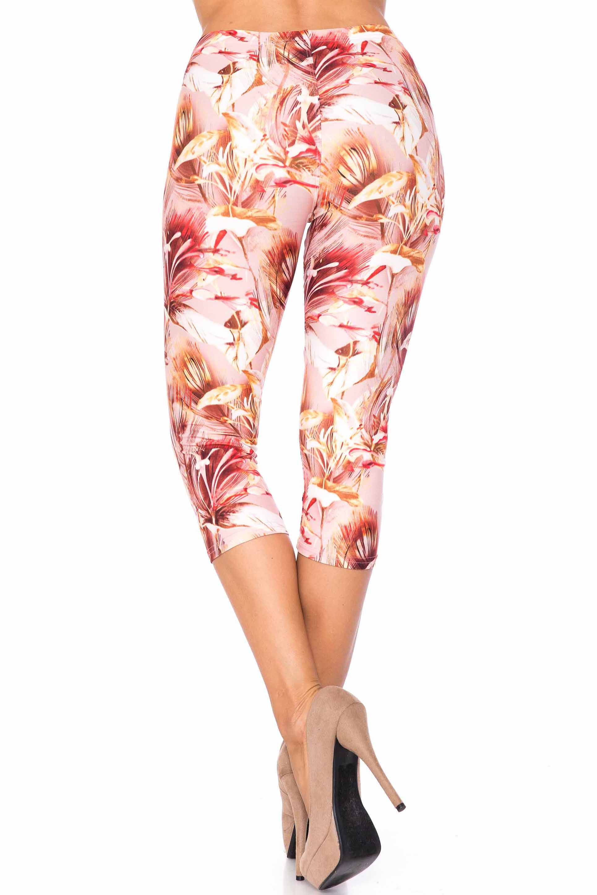 Creamy Soft Mocha Floral Extra Plus Size Capris - 3X-5X - USA Fashion (XPlus One Size,Brown)