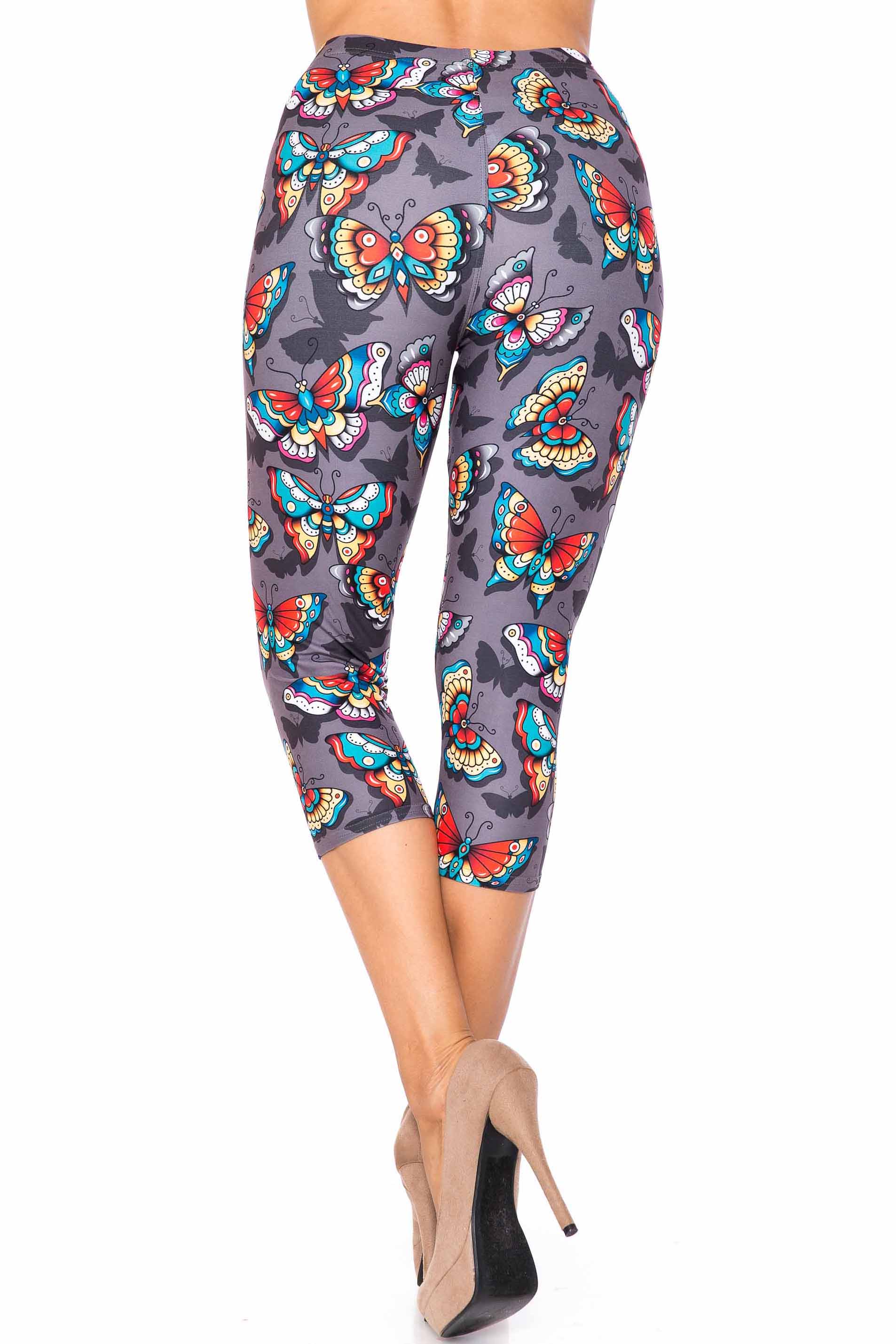 Creamy Soft Jewel Tone Butterfly Extra Plus Size Capris - 3X-5X - USA Fashion (XPlus One Size,Charcoal)