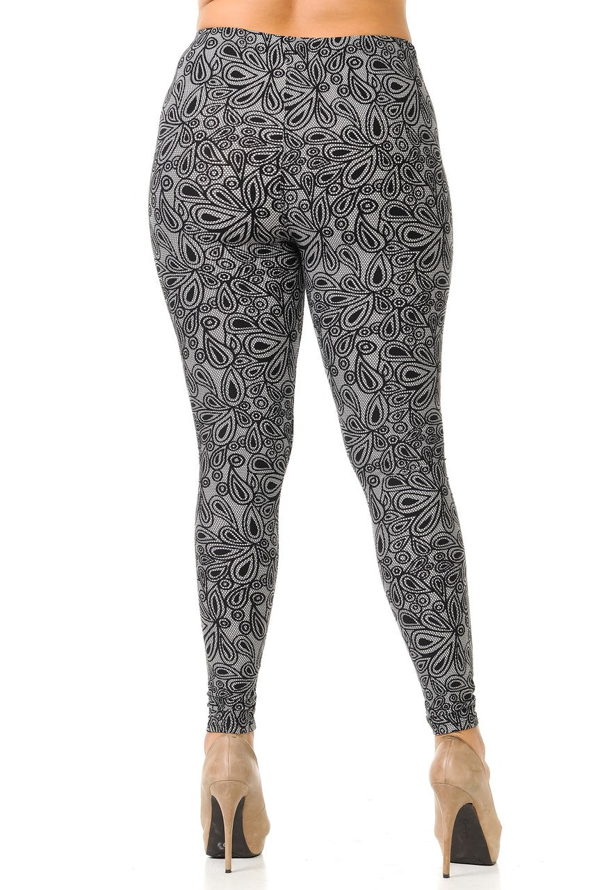 Buttery Soft Netted Petal Extra Plus Size Leggings - 3X-5X (XPlus One Size,Charcoal)