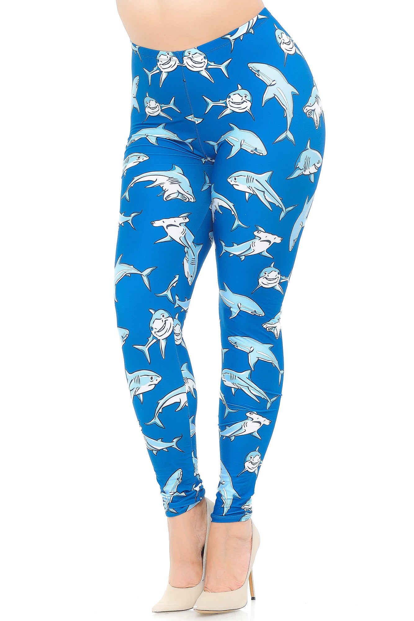 Creamy Soft Shark Extra Plus Size Leggings - 3X-5X - USA Fashion (XPlus One Size,Blue)
