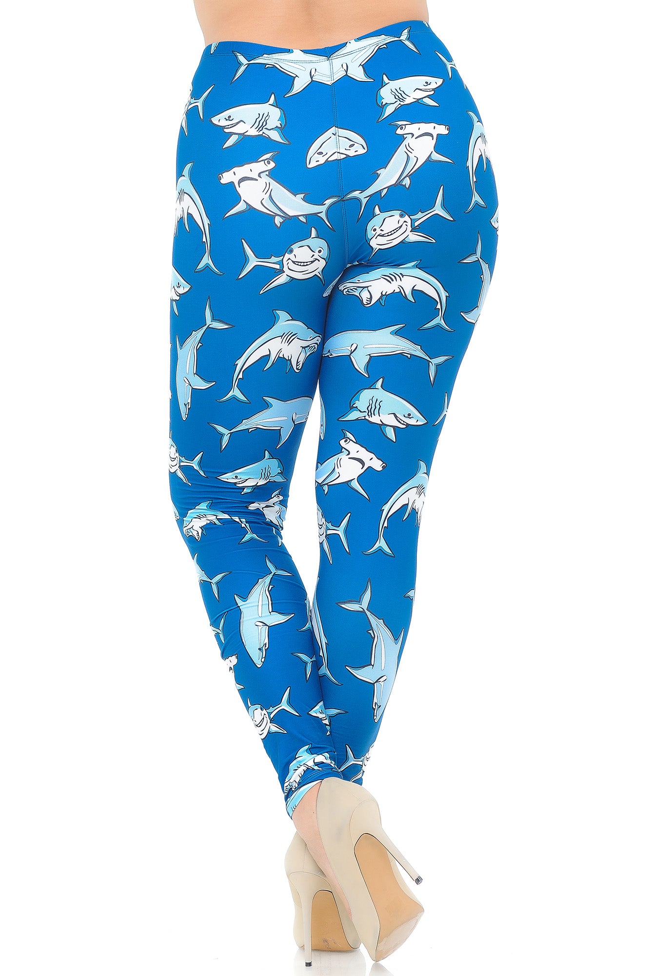 Creamy Soft Shark Extra Plus Size Leggings - 3X-5X - USA Fashion (XPlus One Size,Blue)