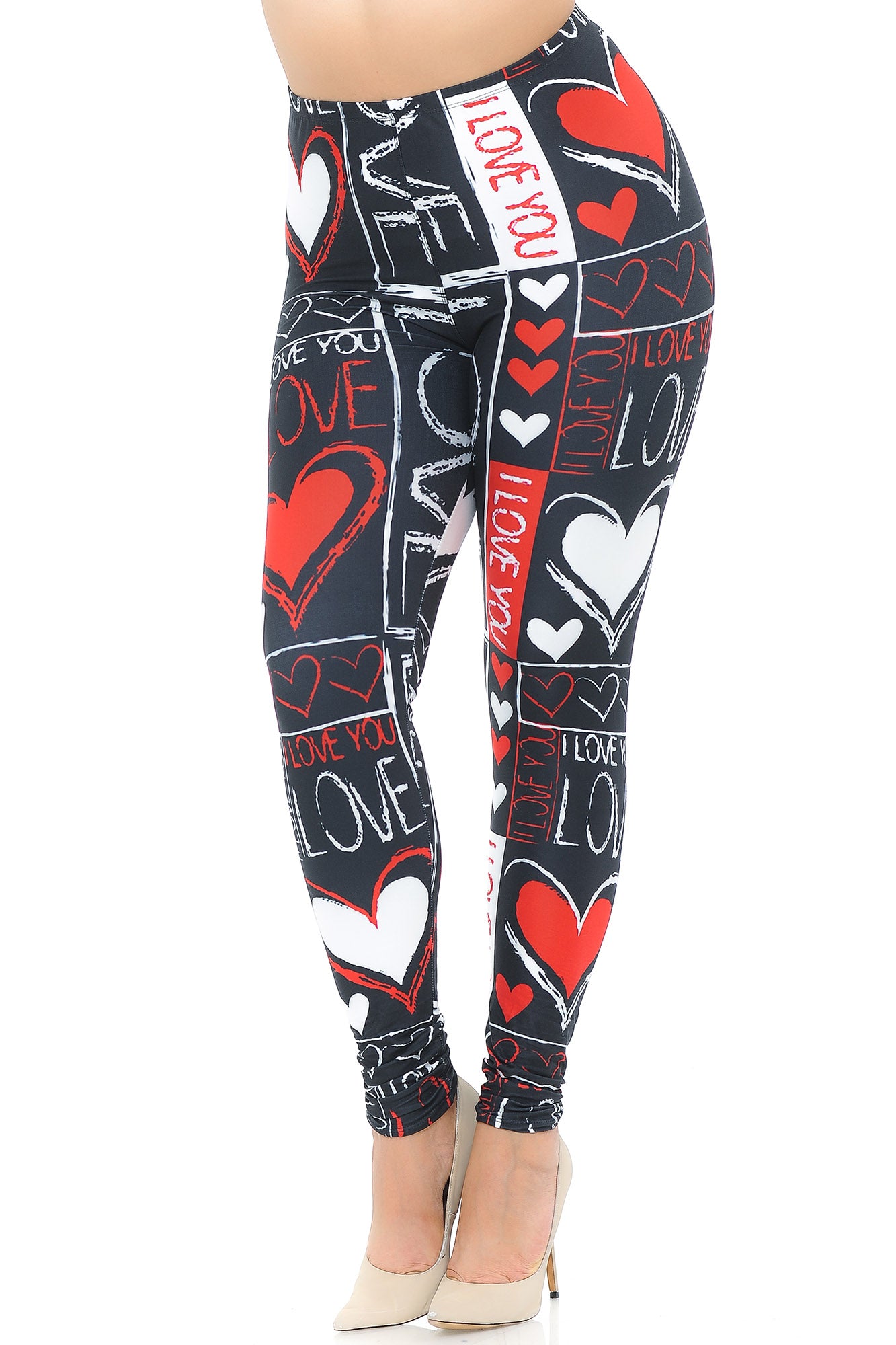 Creamy Soft Heart and Love Extra Plus Size Leggings - USA Fashion (XPlus One Size,Black)
