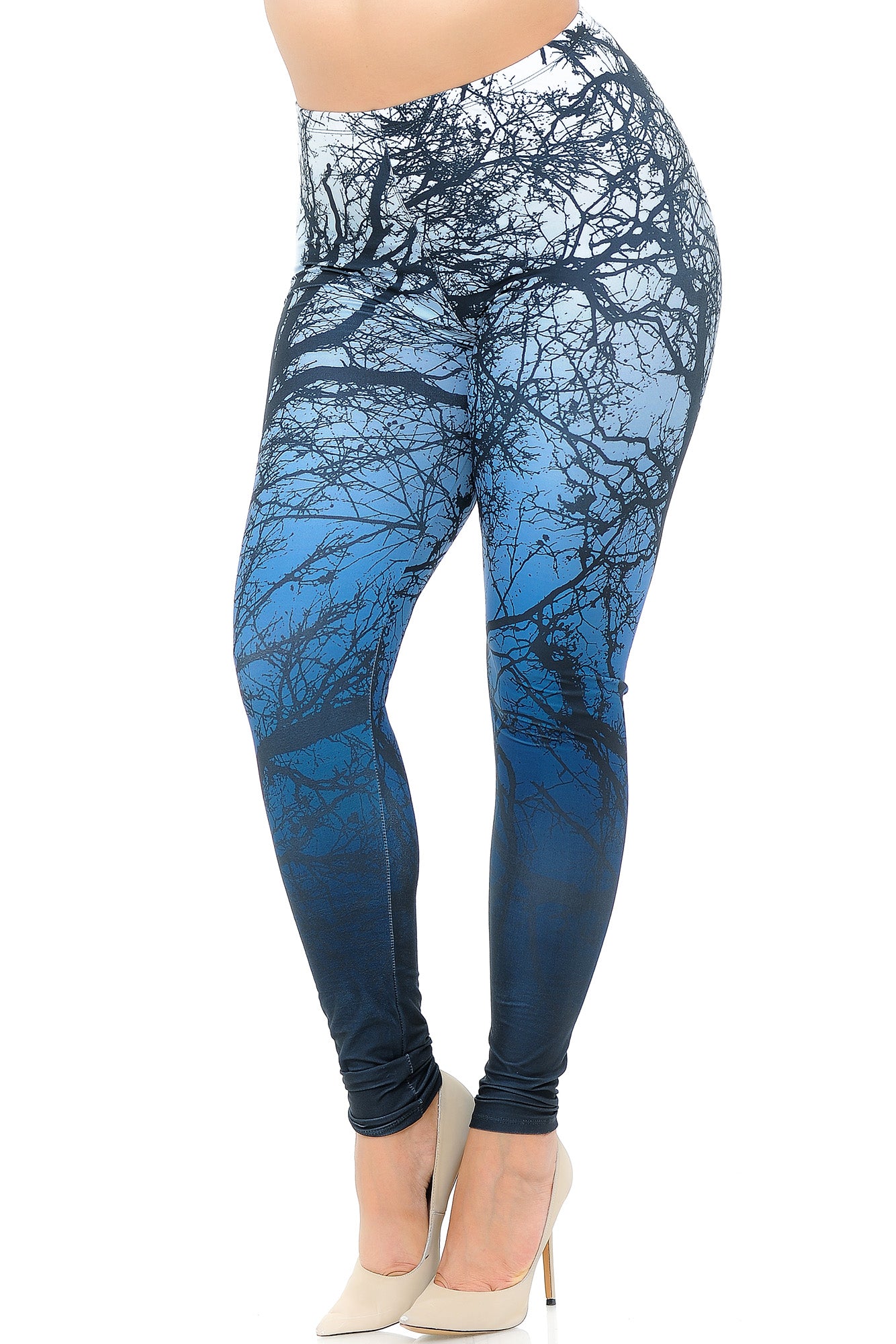 Creamy Soft Ombre Forest Extra Plus Size Leggings - 3X-5X - USA Fashion (XPlus One Size,Blue)