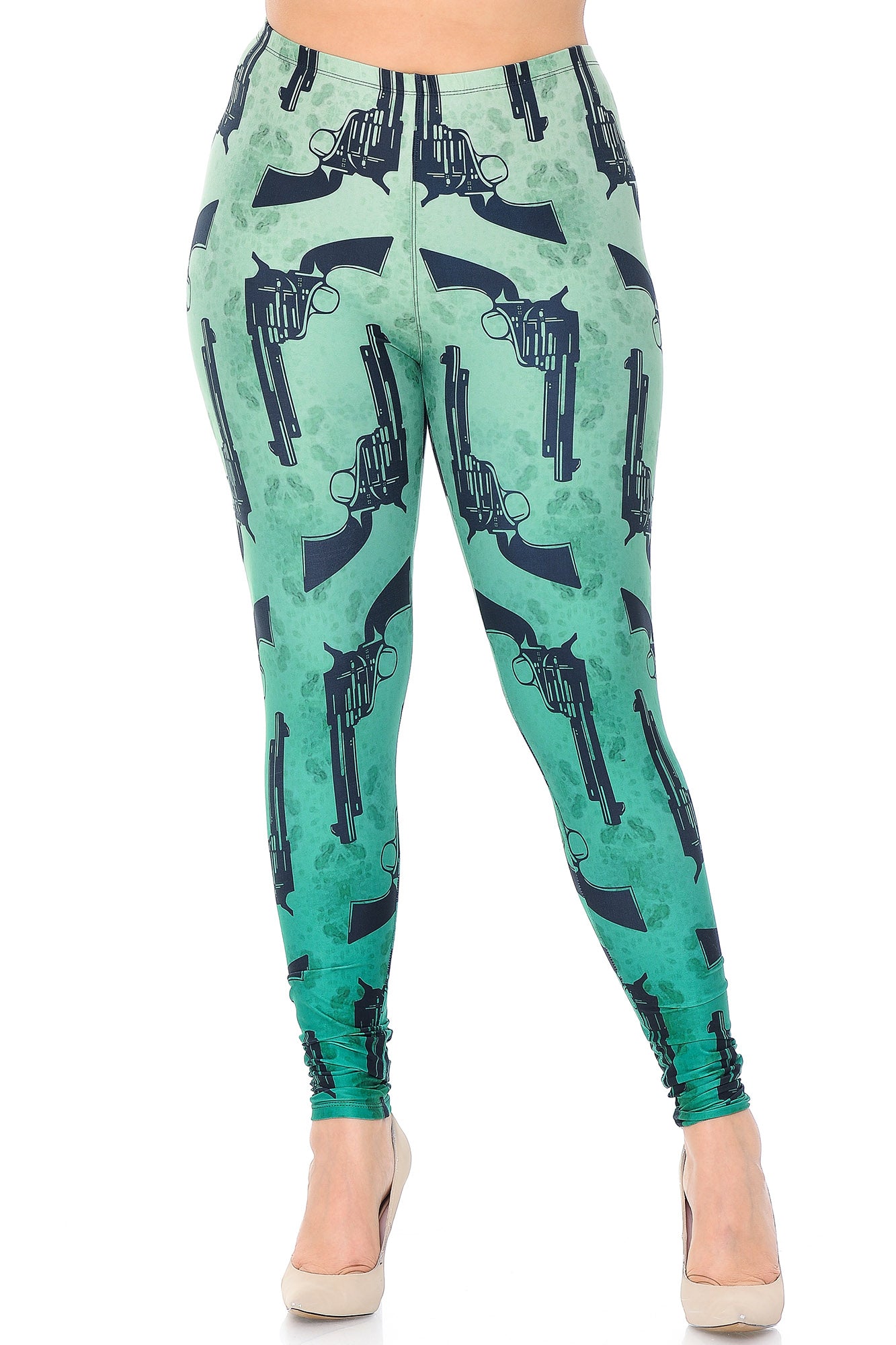 Creamy Soft Ombre Green Guns Extra Plus Size Leggings - 3X-5X - USA Fashion (XPlus One Size,Green)