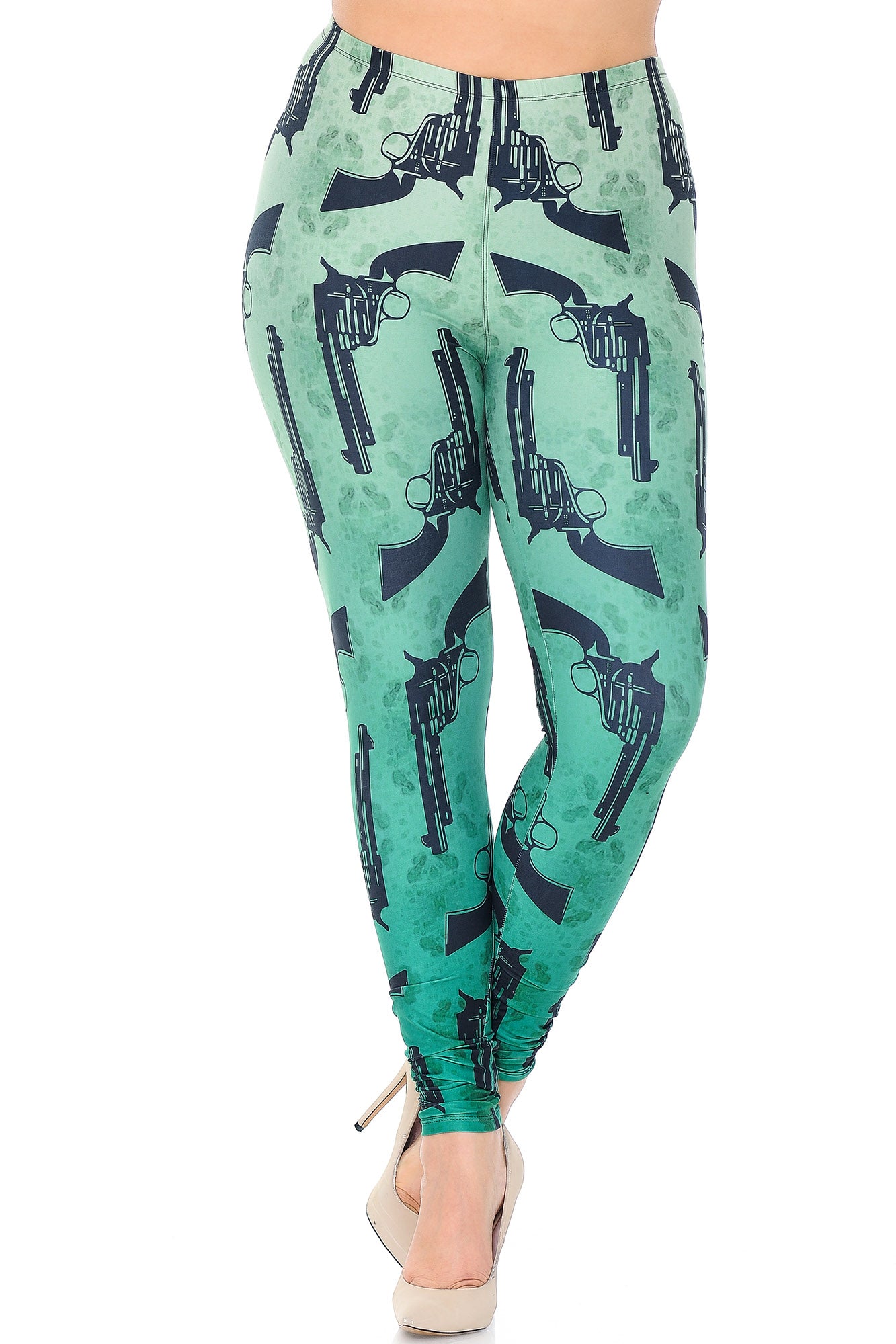 Creamy Soft Ombre Green Guns Extra Plus Size Leggings - 3X-5X - USA Fashion (XPlus One Size,Green)