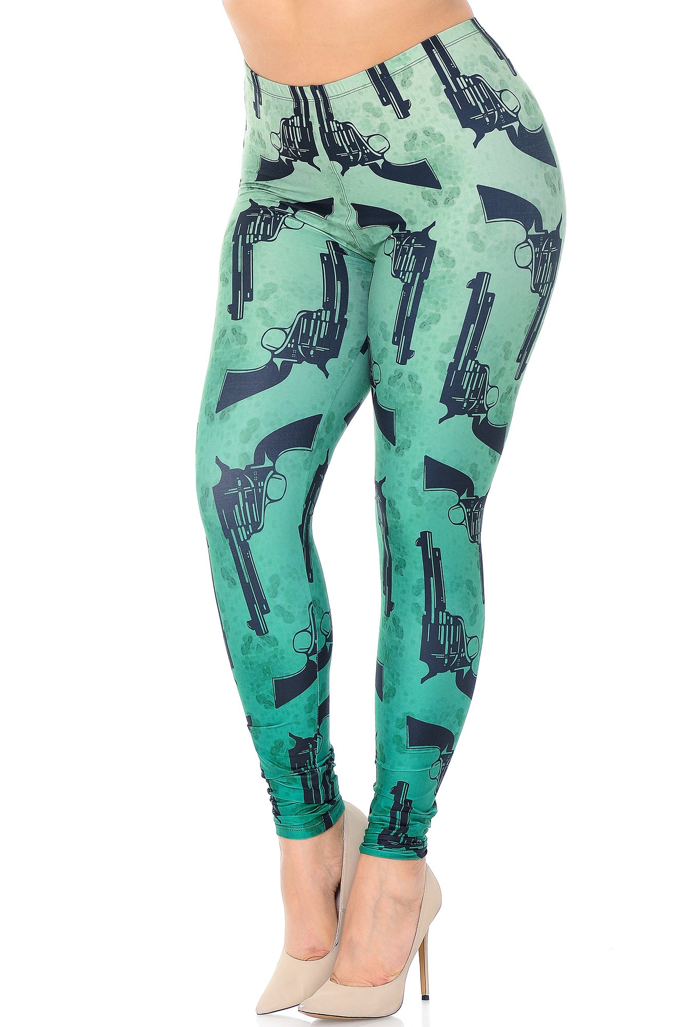Creamy Soft Ombre Green Guns Extra Plus Size Leggings - 3X-5X - USA Fashion (XPlus One Size,Green)