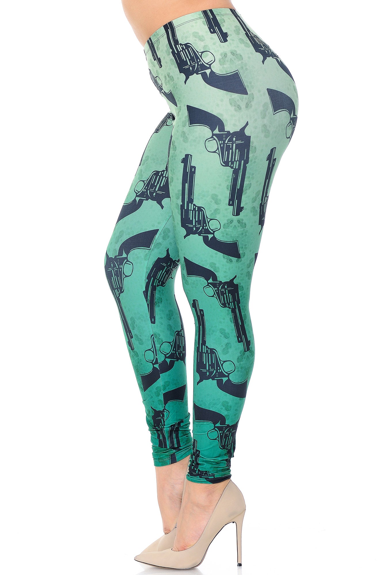 Creamy Soft Ombre Green Guns Extra Plus Size Leggings - 3X-5X - USA Fashion (XPlus One Size,Green)