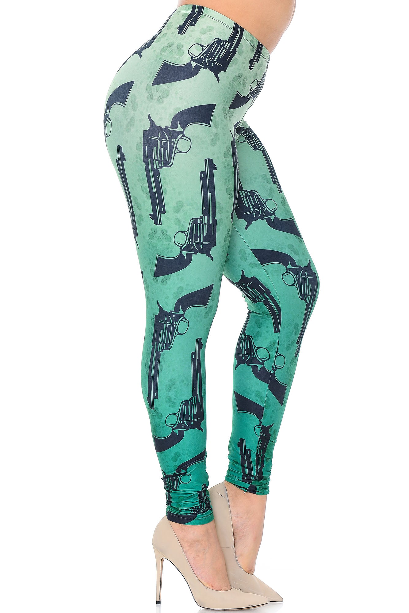 Creamy Soft Ombre Green Guns Extra Plus Size Leggings - 3X-5X - USA Fashion (XPlus One Size,Green)