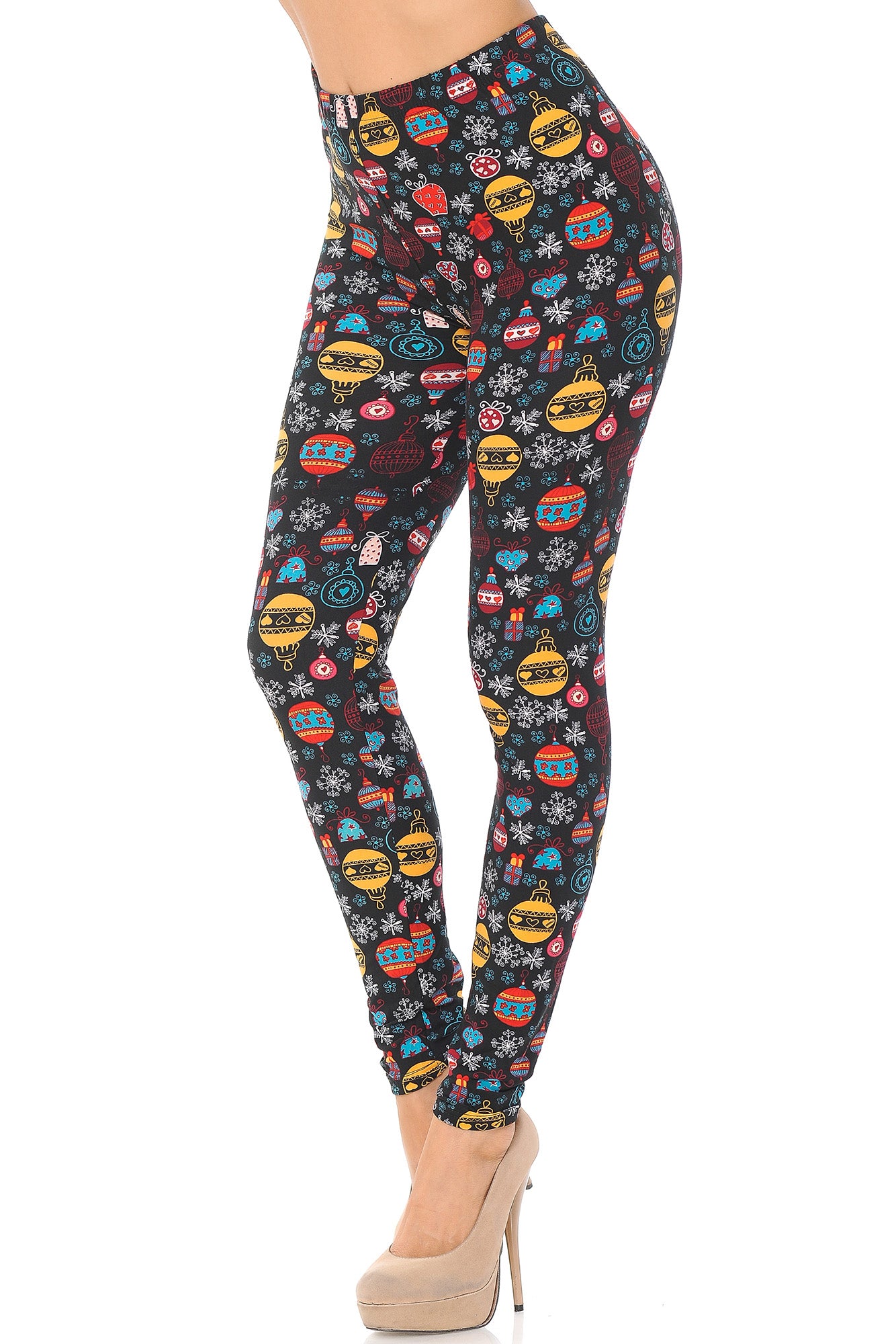 Buttery Soft Colorful Hanging Christmas Ornaments Extra Plus Size Leggings - 3X-5X (XPlus One Size,Multi Color Bold)