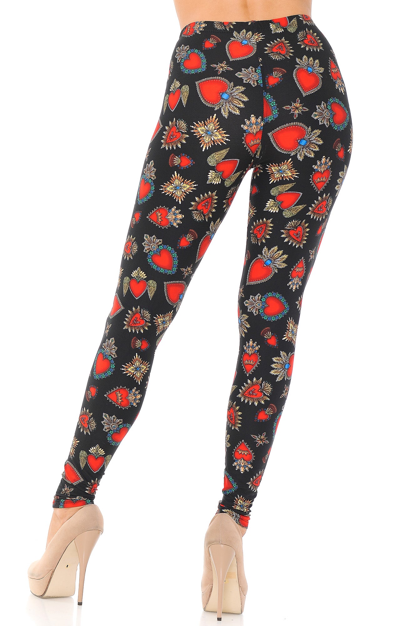 Buttery Soft Jeweled Hearts Extra Plus Size Leggings - 3X-5X (Red,XPlus One Size)