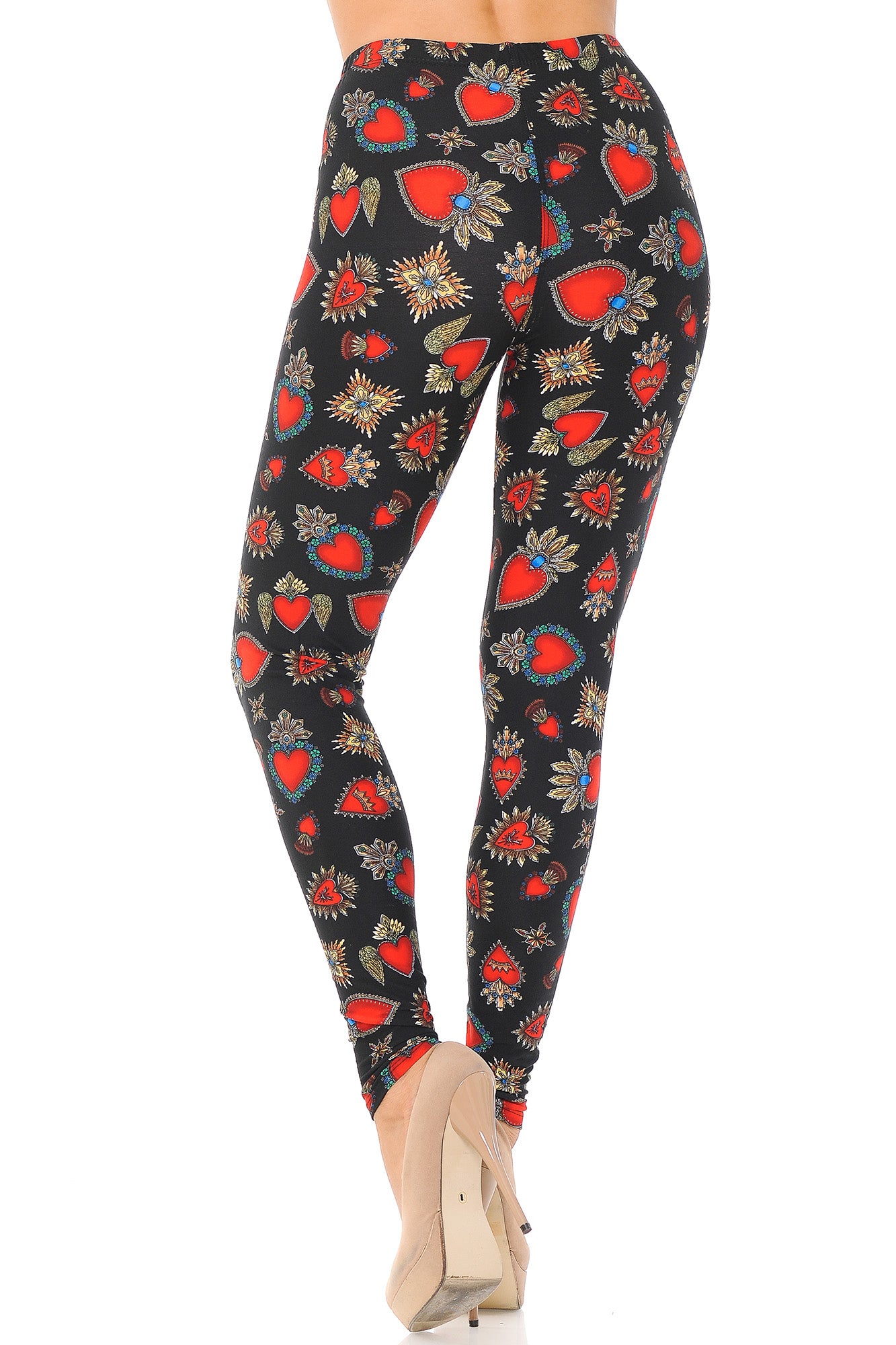 Buttery Soft Jeweled Hearts Extra Plus Size Leggings - 3X-5X (Red,XPlus One Size)
