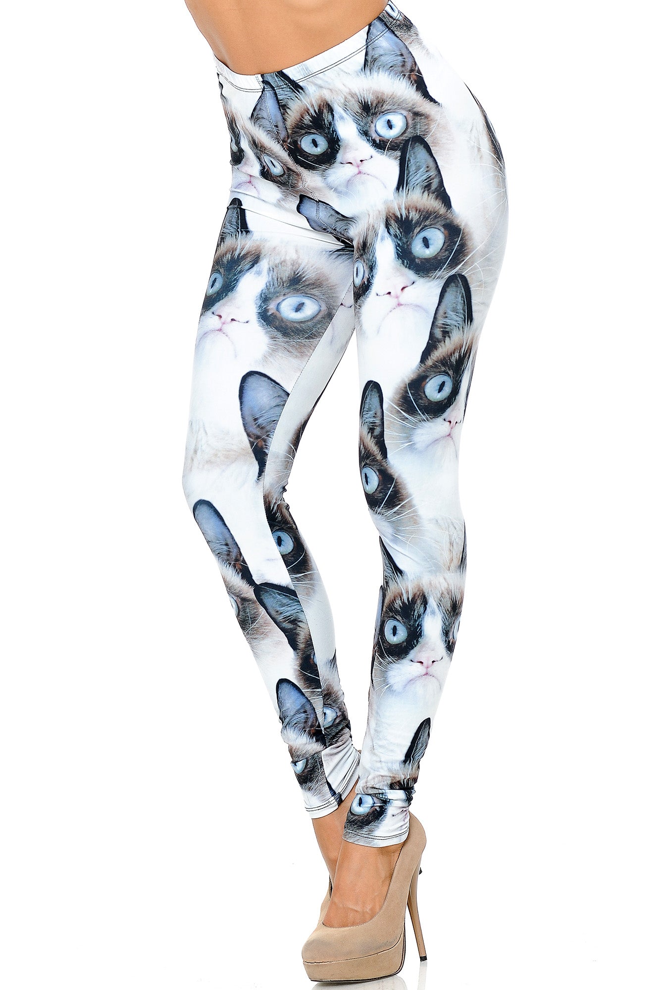 Creamy Soft Grumpy Cat Extra Plus Size Leggings - 3X-5X - USA Fashion (XPlus One Size,White)