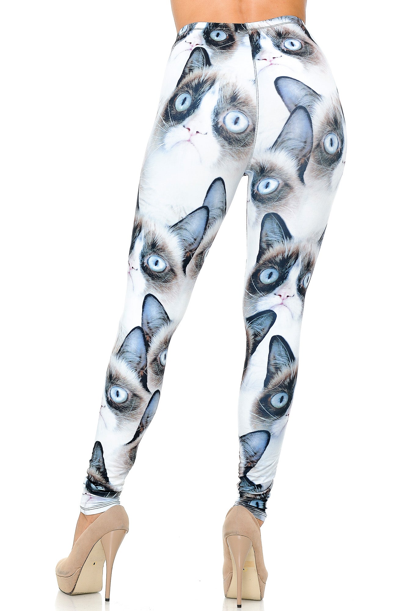 Creamy Soft Grumpy Cat Extra Plus Size Leggings - 3X-5X - USA Fashion (XPlus One Size,White)