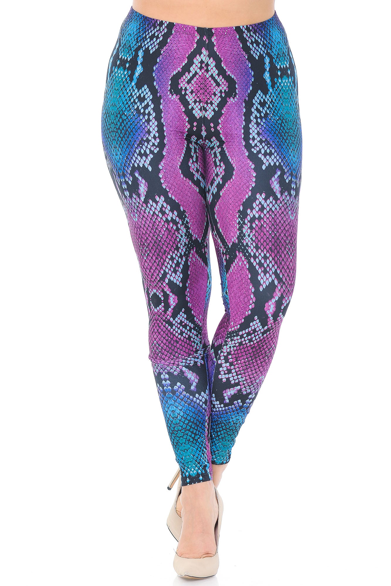 Creamy Soft Pink and Blue Snakeskin Extra Plus Size Leggings - 3X-5X - USA Fashion (XPlus One Size,Fuchsia)