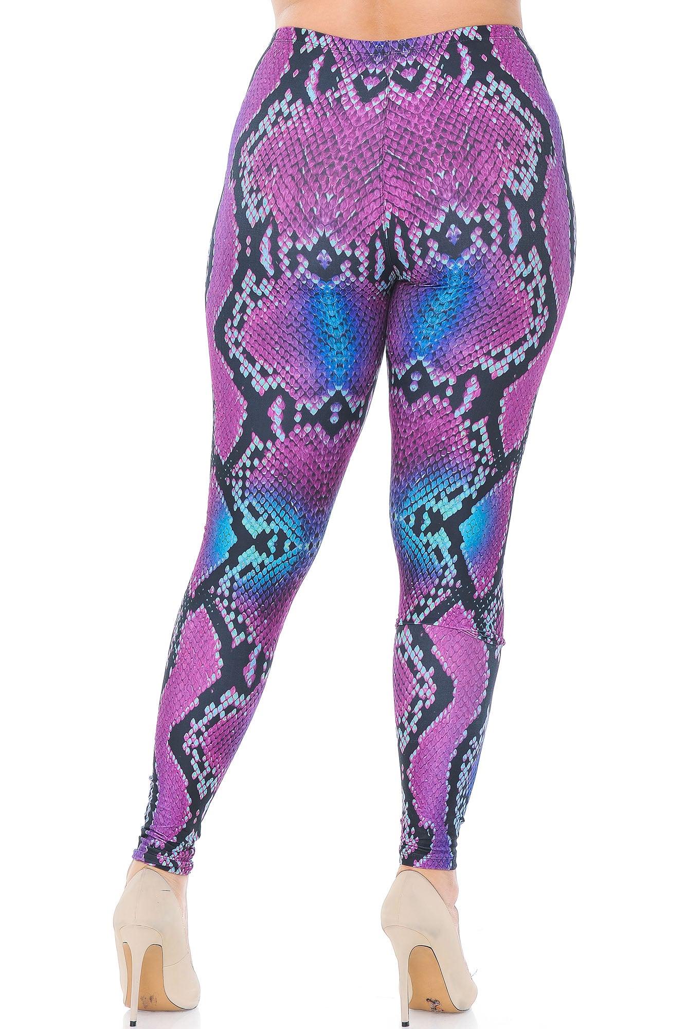 Creamy Soft Pink and Blue Snakeskin Extra Plus Size Leggings - 3X-5X - USA Fashion (XPlus One Size,Fuchsia)