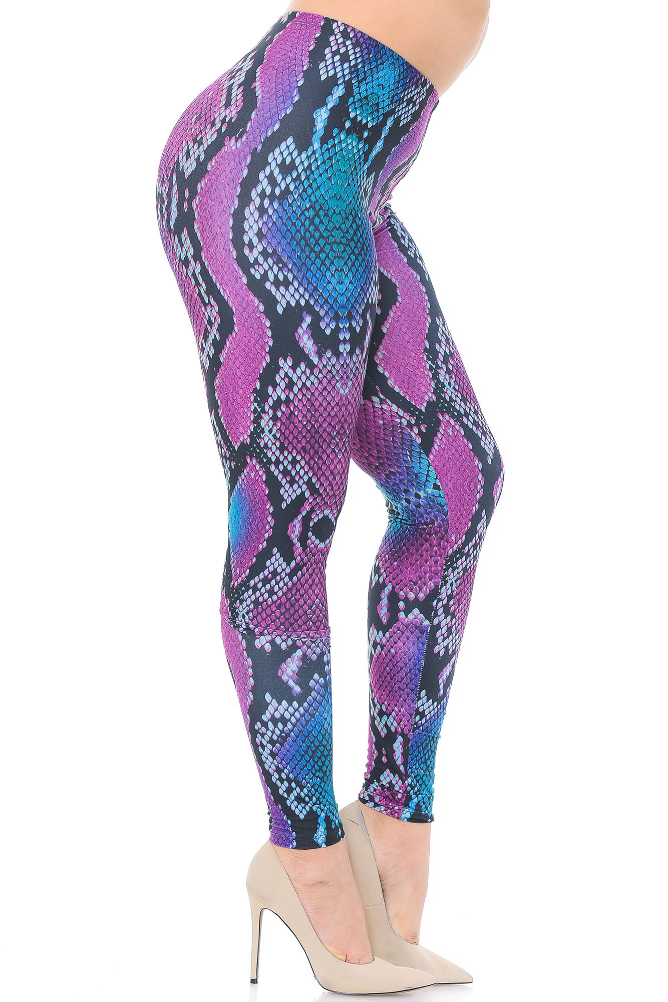 Creamy Soft Pink and Blue Snakeskin Extra Plus Size Leggings - 3X-5X - USA Fashion (XPlus One Size,Fuchsia)