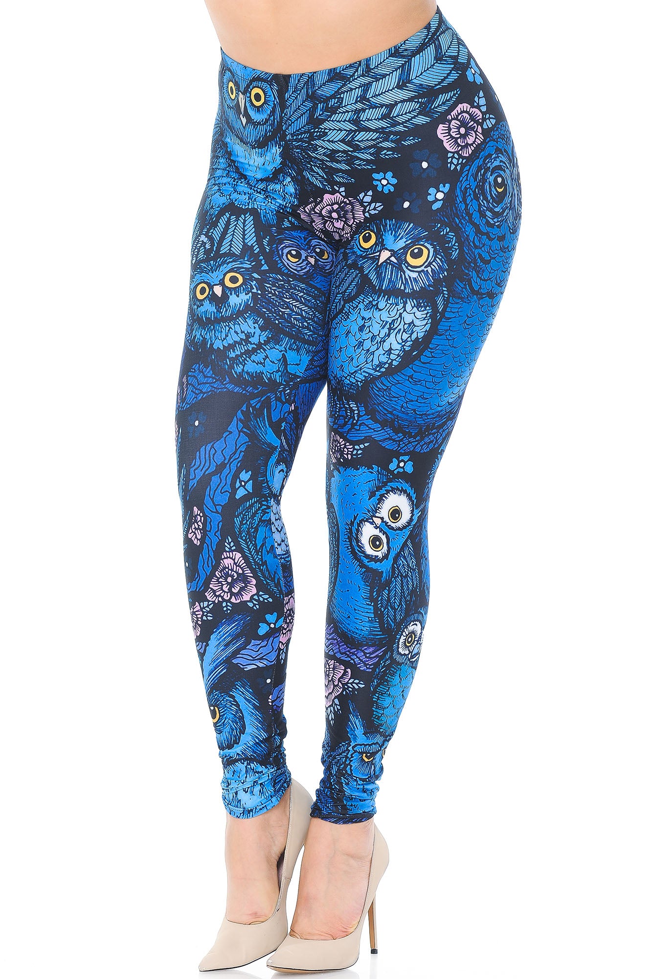 Creamy Soft Blue Owl Collage Extra Plus Size Leggings - 3X-5X - USA Fashion (XPlus One Size,Blue)