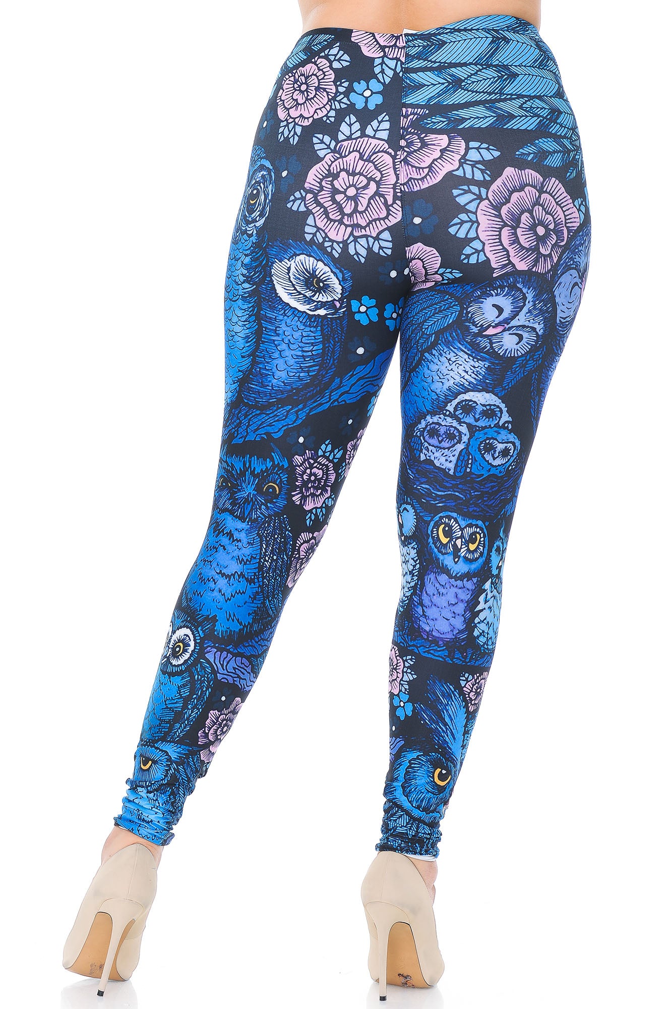 Creamy Soft Blue Owl Collage Extra Plus Size Leggings - 3X-5X - USA Fashion (XPlus One Size,Blue)