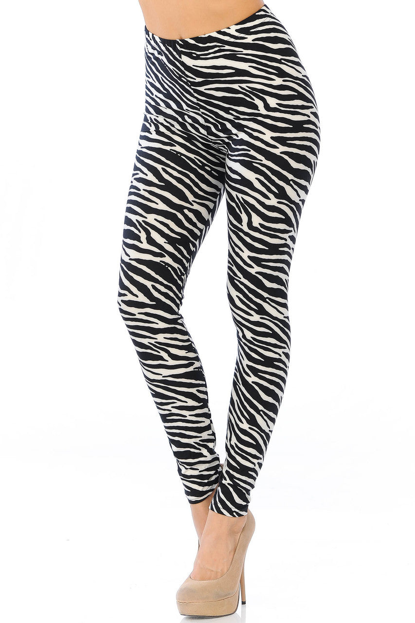 Buttery Soft Zebra Extra Plus Size Leggings - 3X-5X (XPlus One Size,Black)