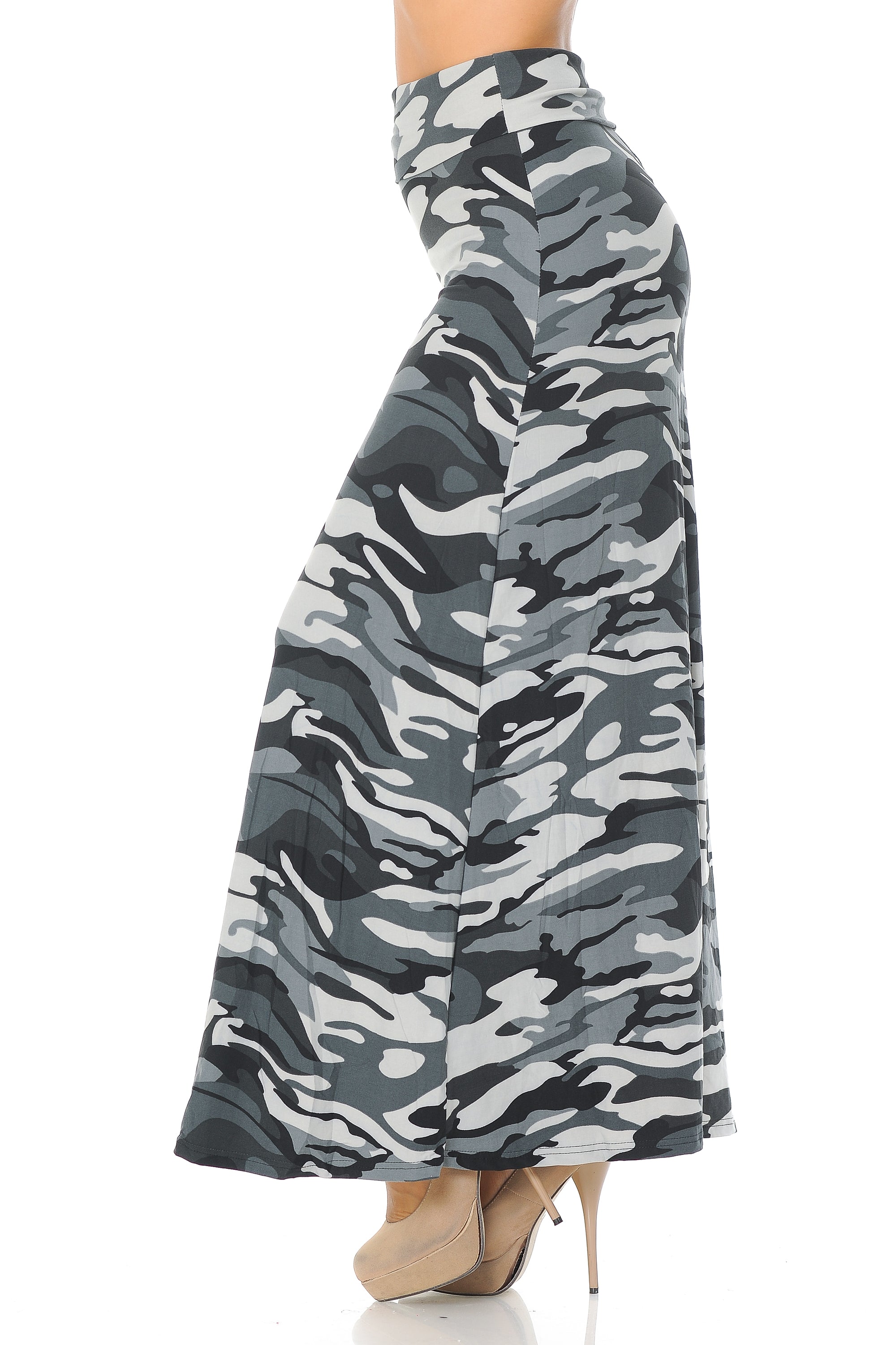 Brushed Charcoal Camouflage Maxi Skirt (One Size Regular,Charcoal)