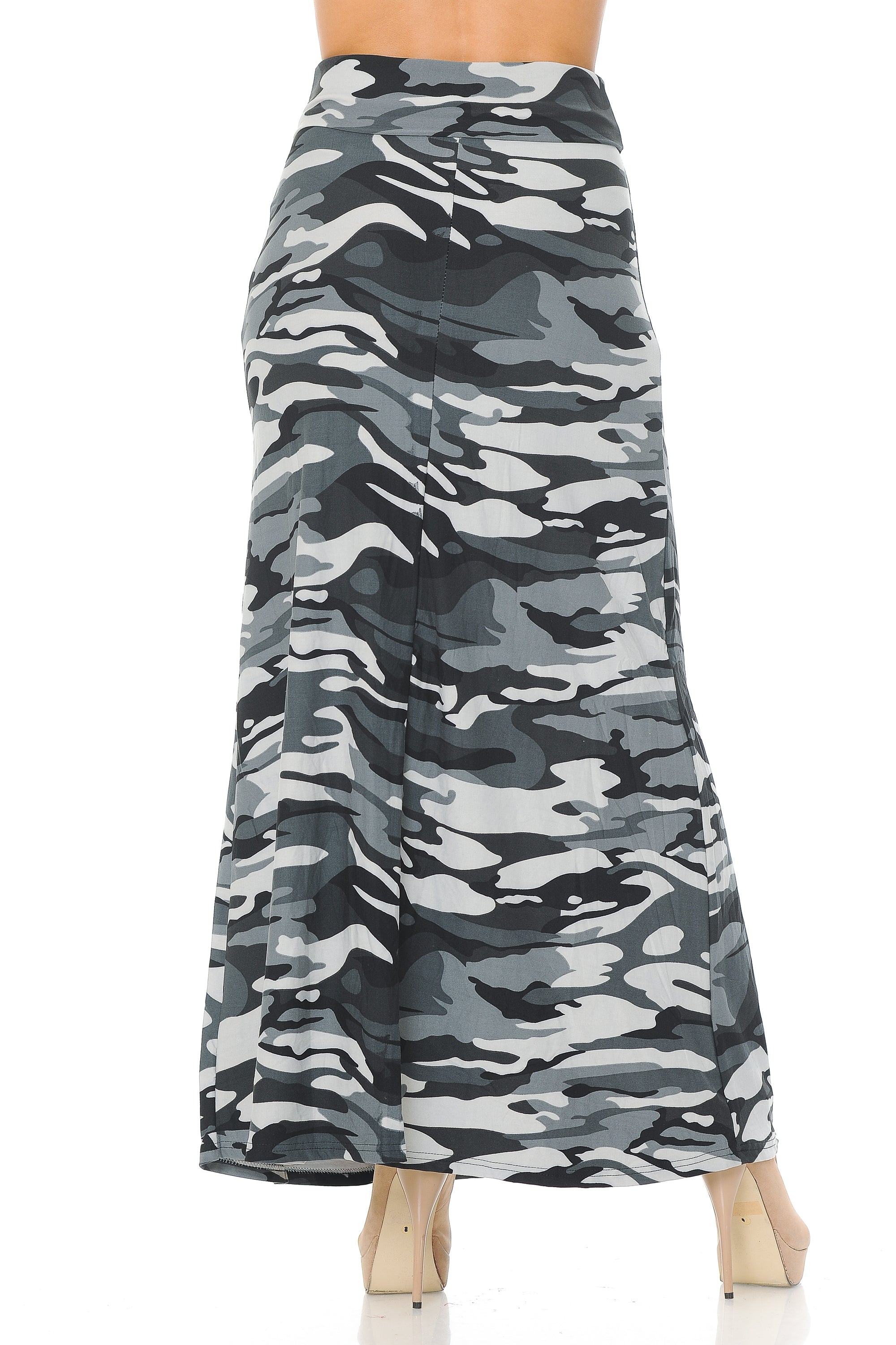 Brushed Charcoal Camouflage Maxi Skirt (One Size Regular,Charcoal)