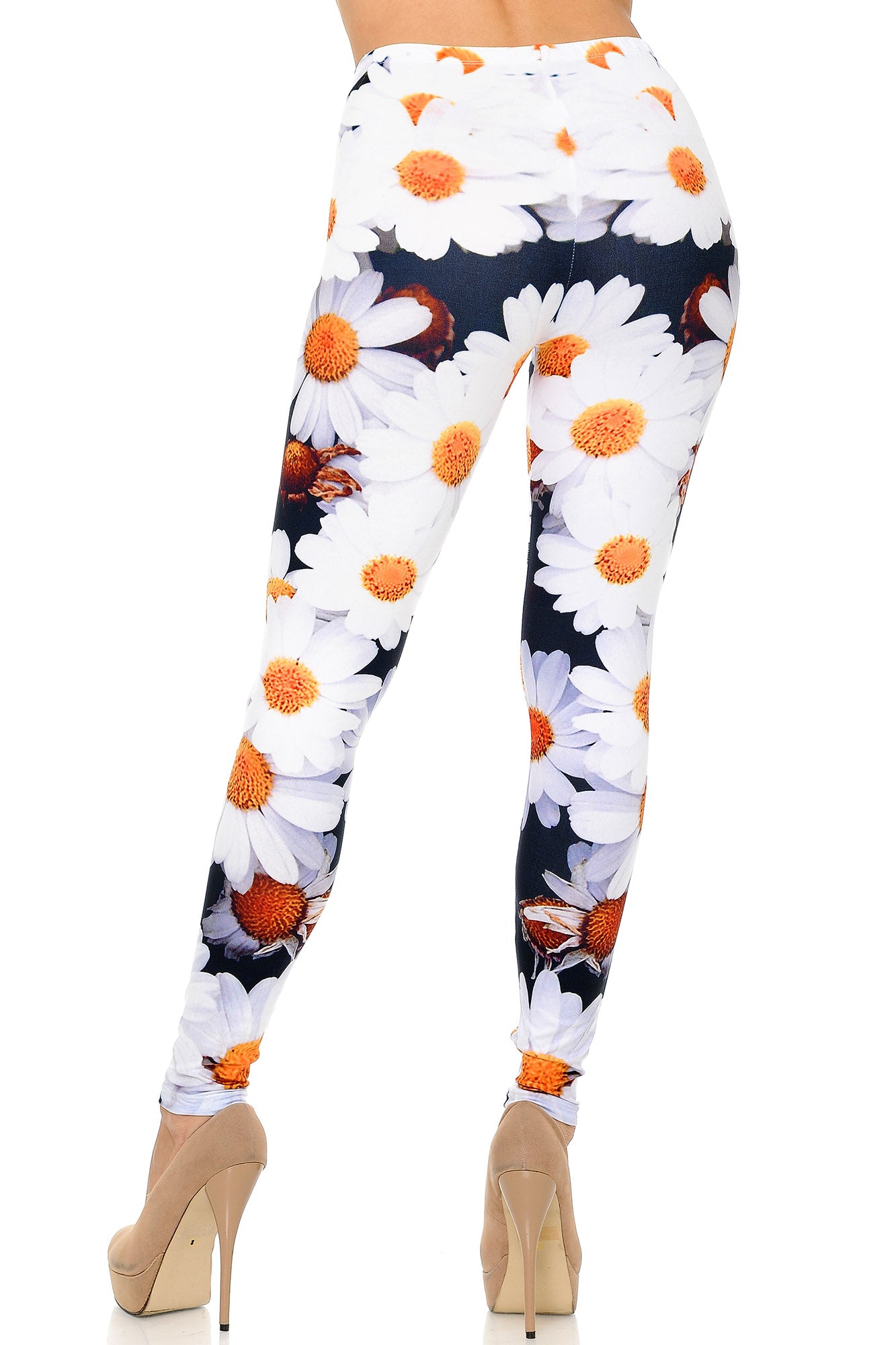 Creamy Soft Daisy Bunch Extra Plus Size Leggings - 3X-5X - USA Fashion (XPlus One Size,White)