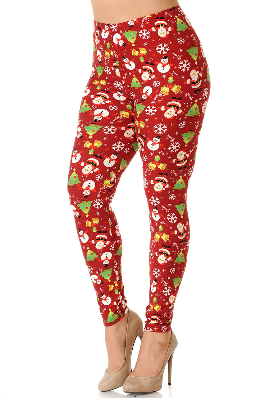 Buttery Soft Festive Christmas Delight Extra Plus Size Leggings - 3X-5X (Red,XPlus One Size)