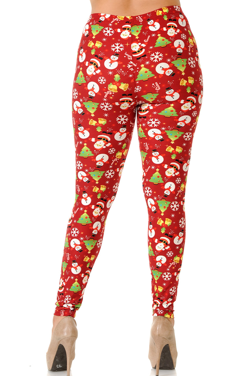 Buttery Soft Festive Christmas Delight Extra Plus Size Leggings - 3X-5X (Red,XPlus One Size)