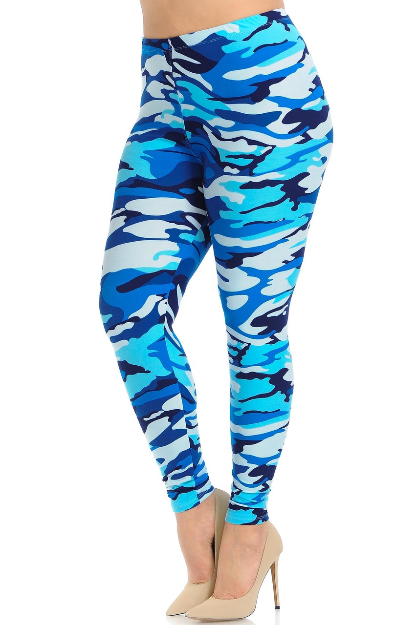 Buttery Soft Blue Camouflage Extra Plus Size Leggings - 3X-5X - EEVEE (XPlus One Size,Blue)